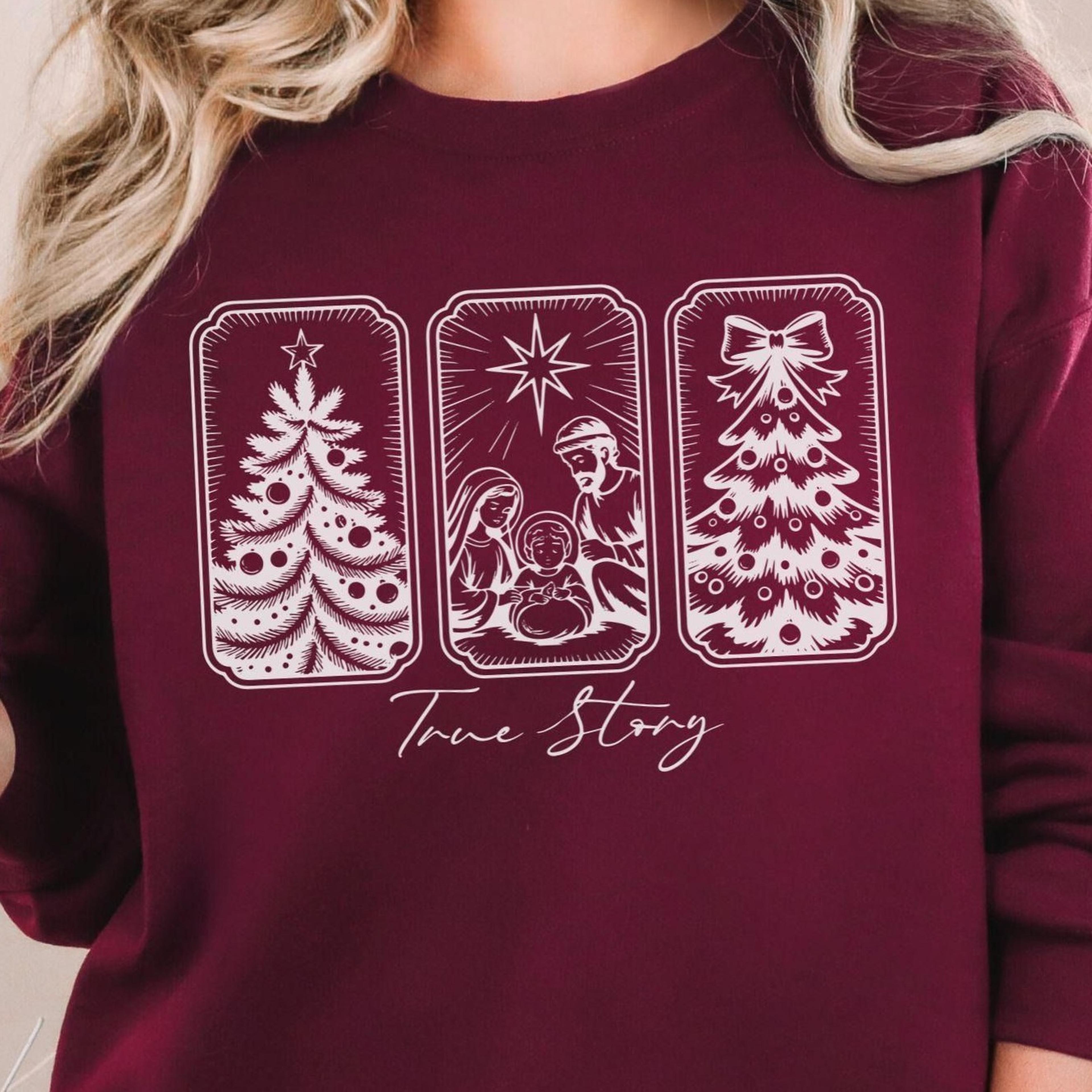 true story christmas sweatshirt christian nativity shirt birth sweater faith xmas religious holiday