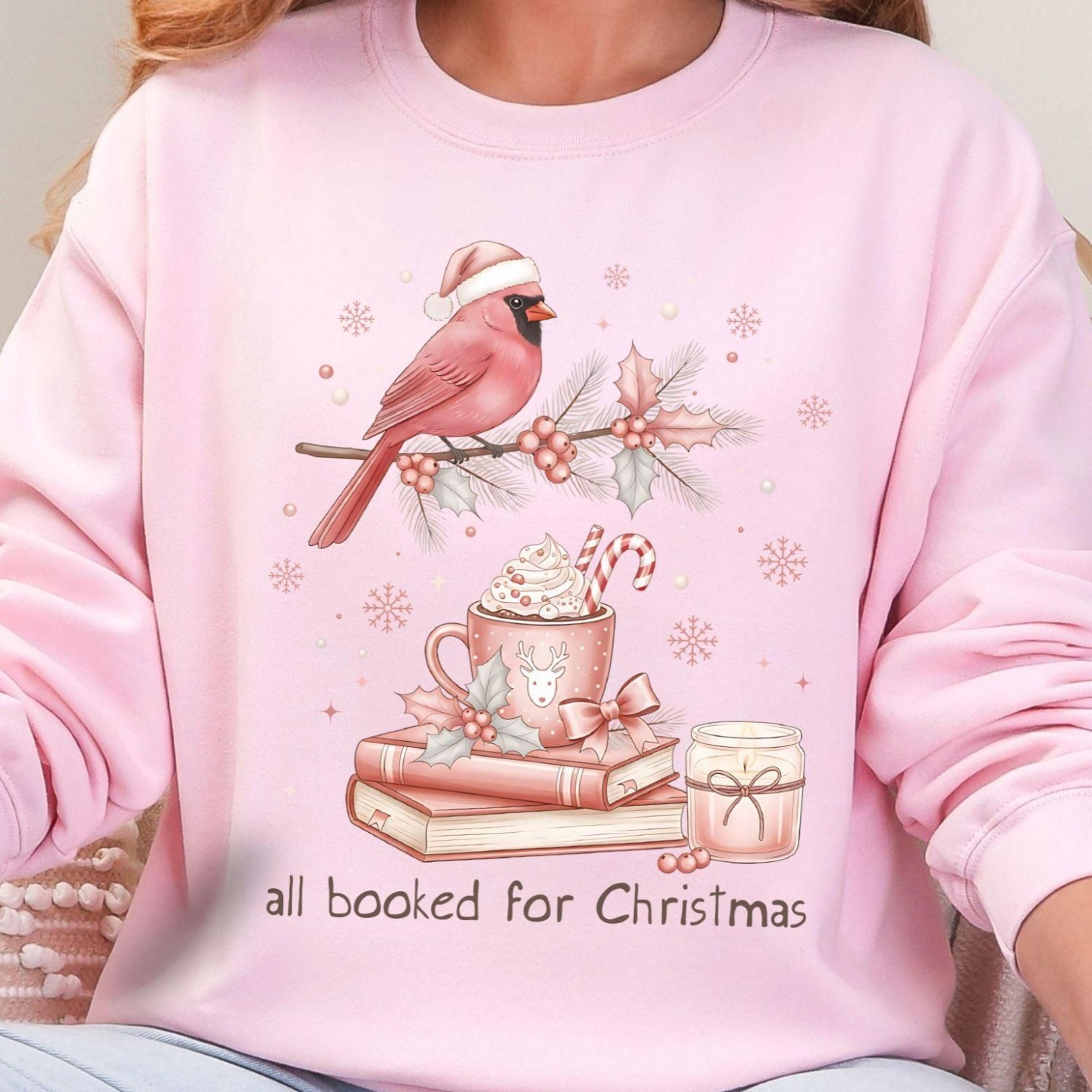 all booked for christmas sweatshirt book lover cardinal sweater cozy holiday reading shirt winter bookish