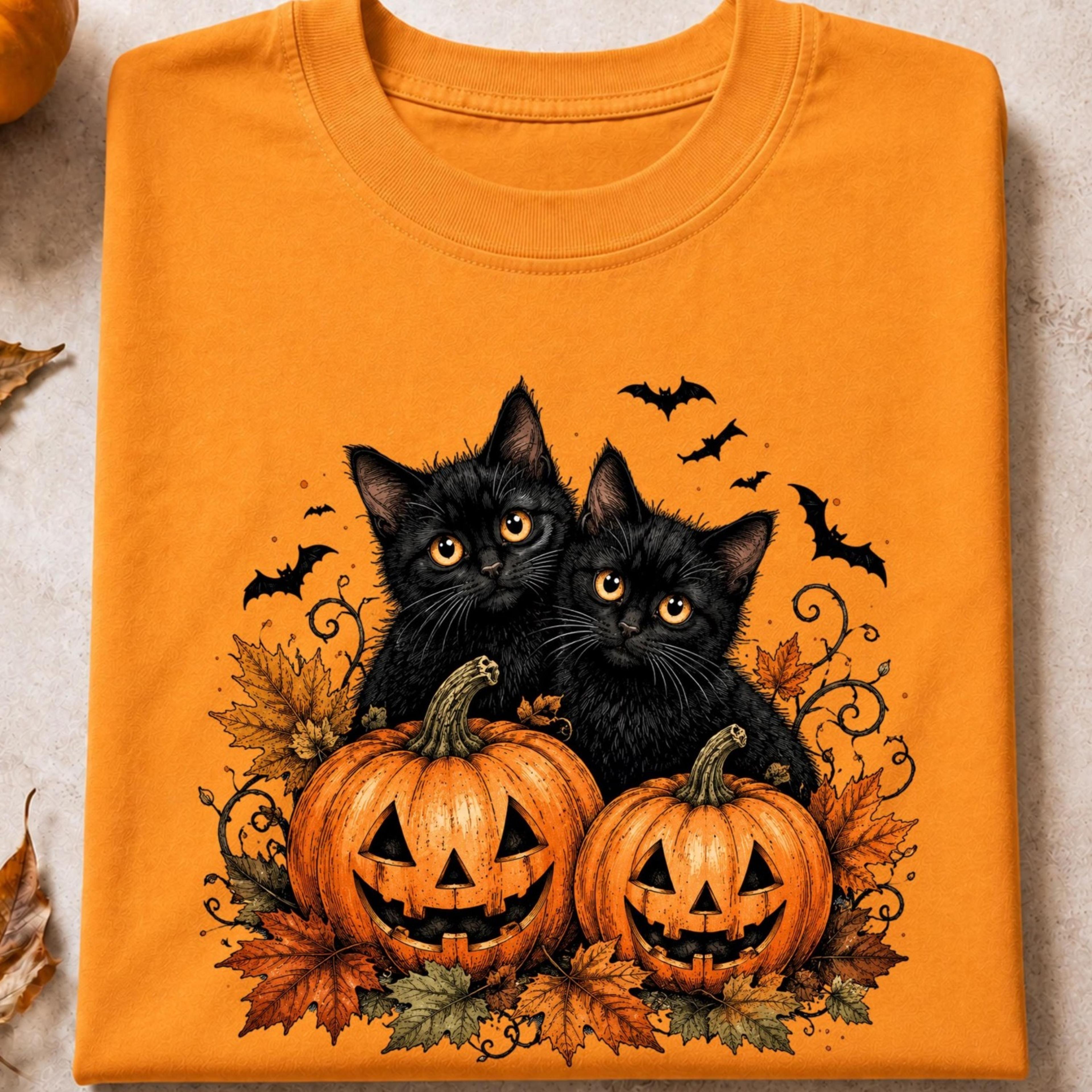 halloween black cats pumpkin shirt, cute kittens jack o lantern tee, spooky fall cat t-shirt, cat lover halloween gift