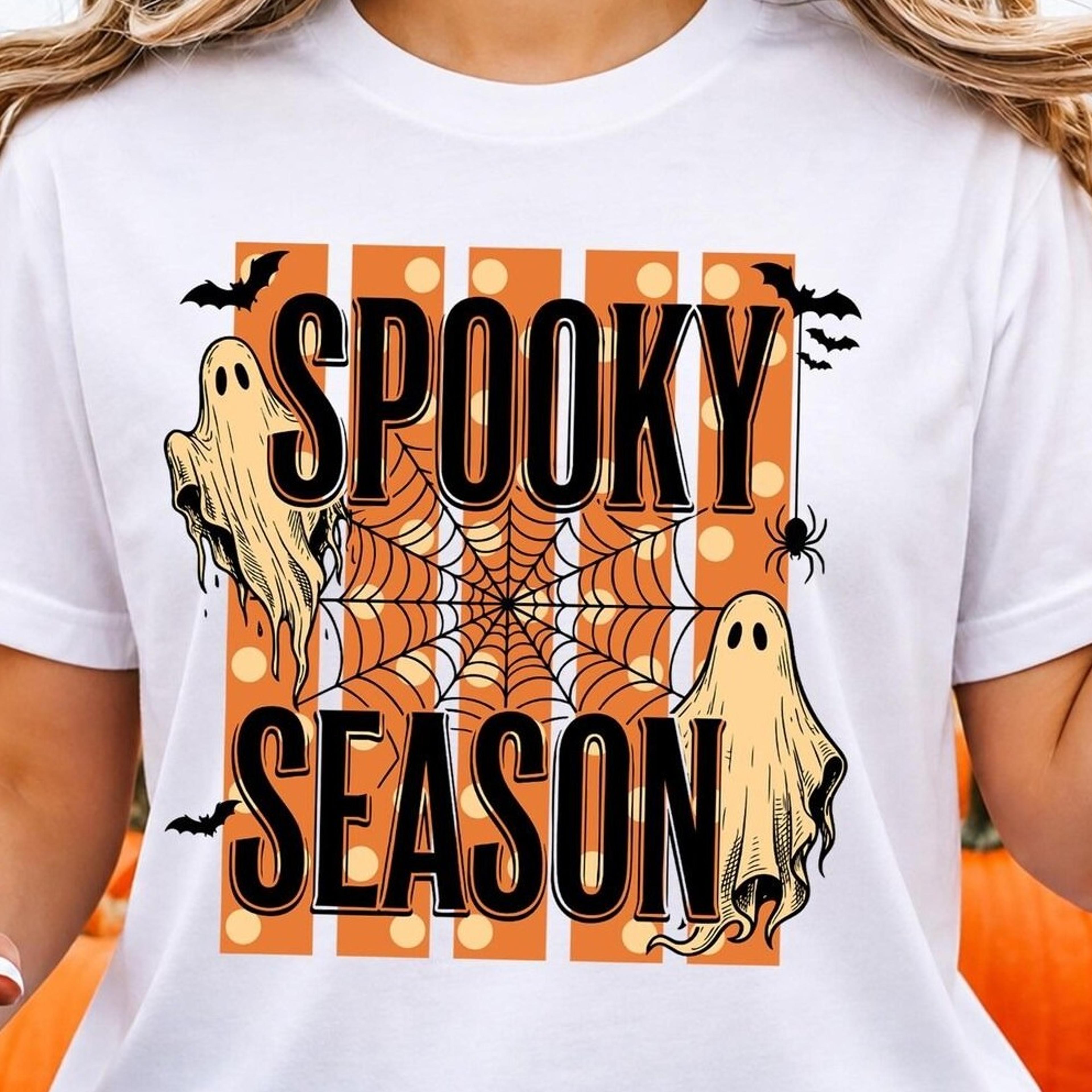 spooky season ghost shirt, retro halloween spider web tee, vintage ghost t-shirt, womens halloween ghost shirt