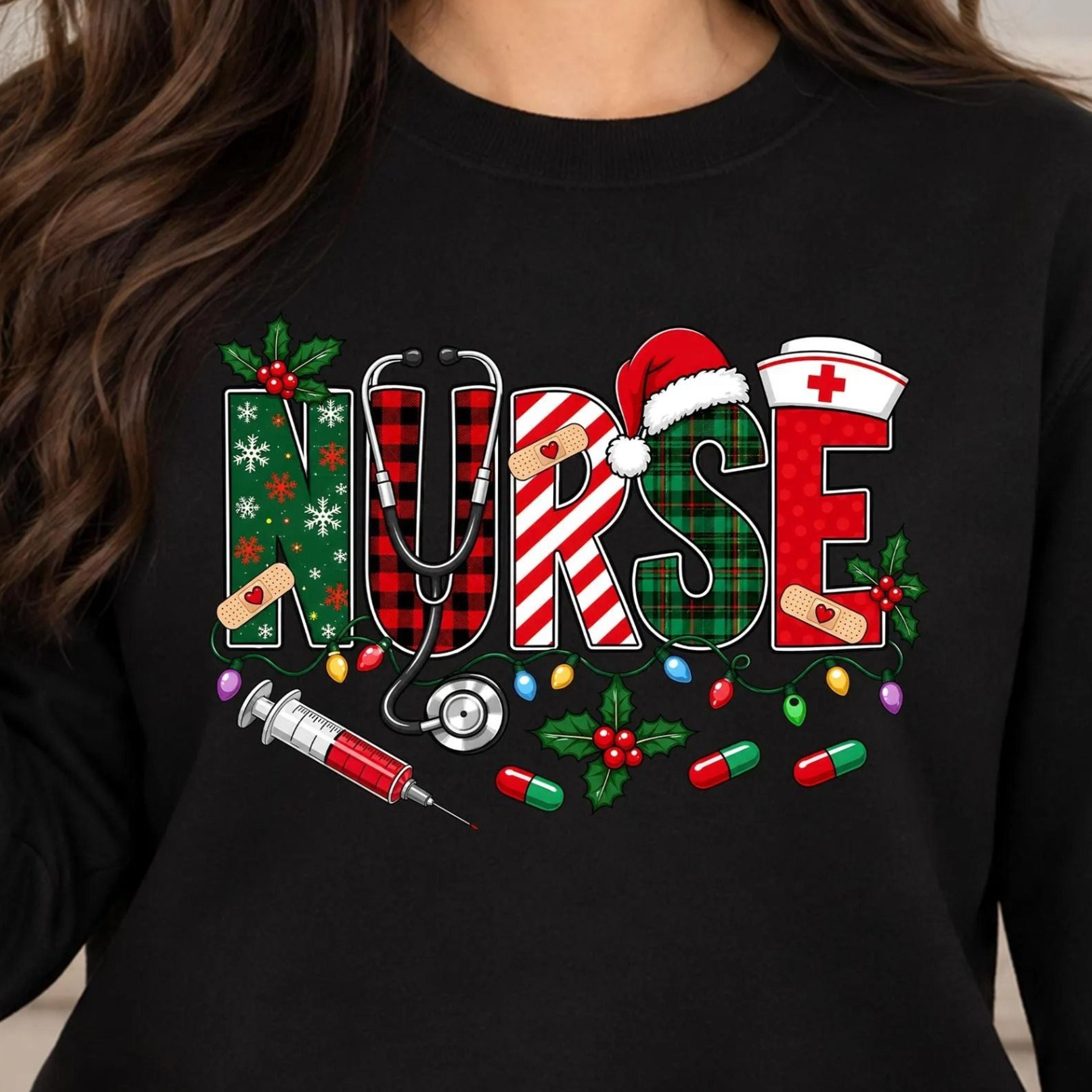 christmas nurse sweatshirt, cute festive nurse crewneck, nurse life holiday sweater, rn xmas gift, nursing christmas