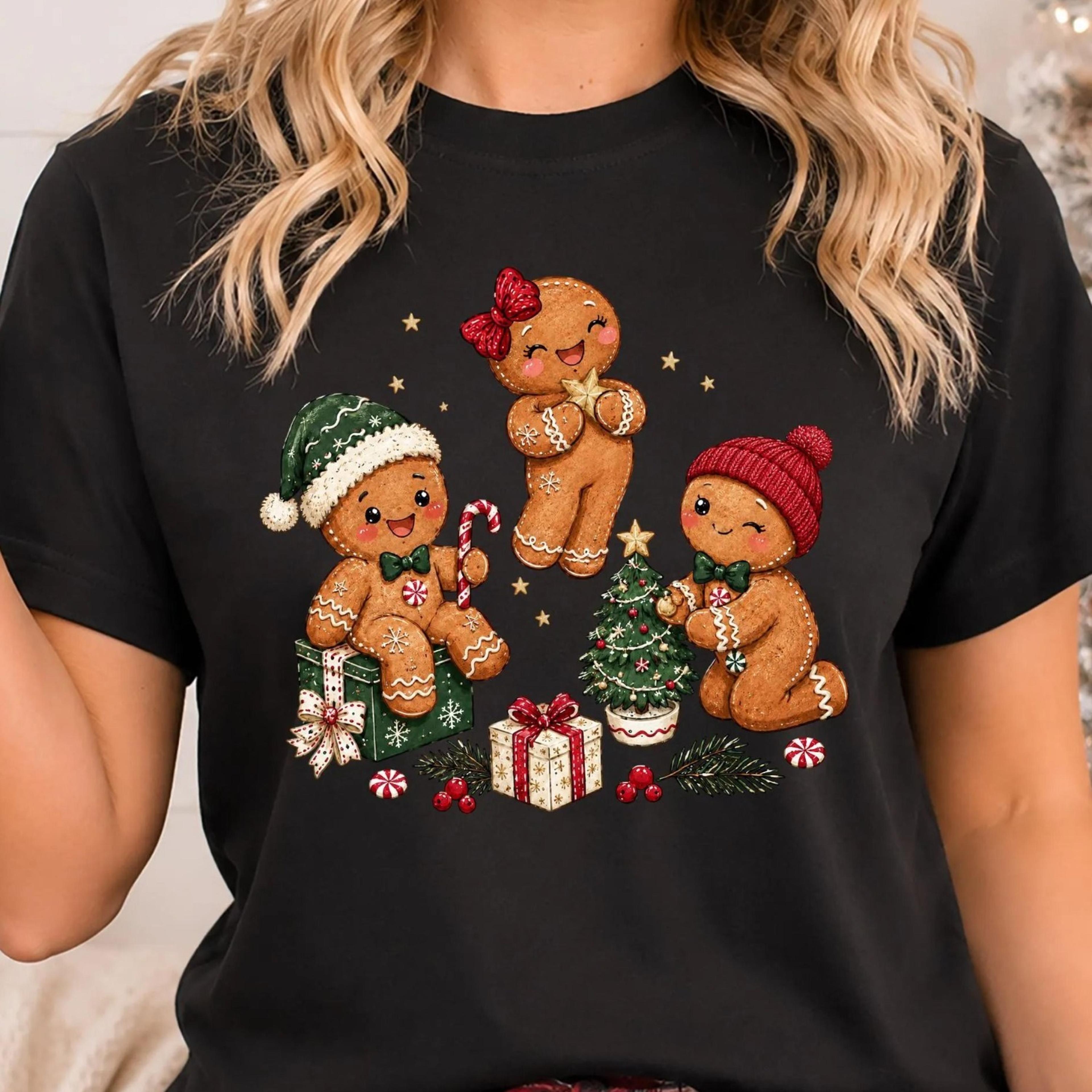 cute gingerbread christmas shirt, gingerbread man cookies tee, kawaii holiday baking t-shirt, womens xmas gift