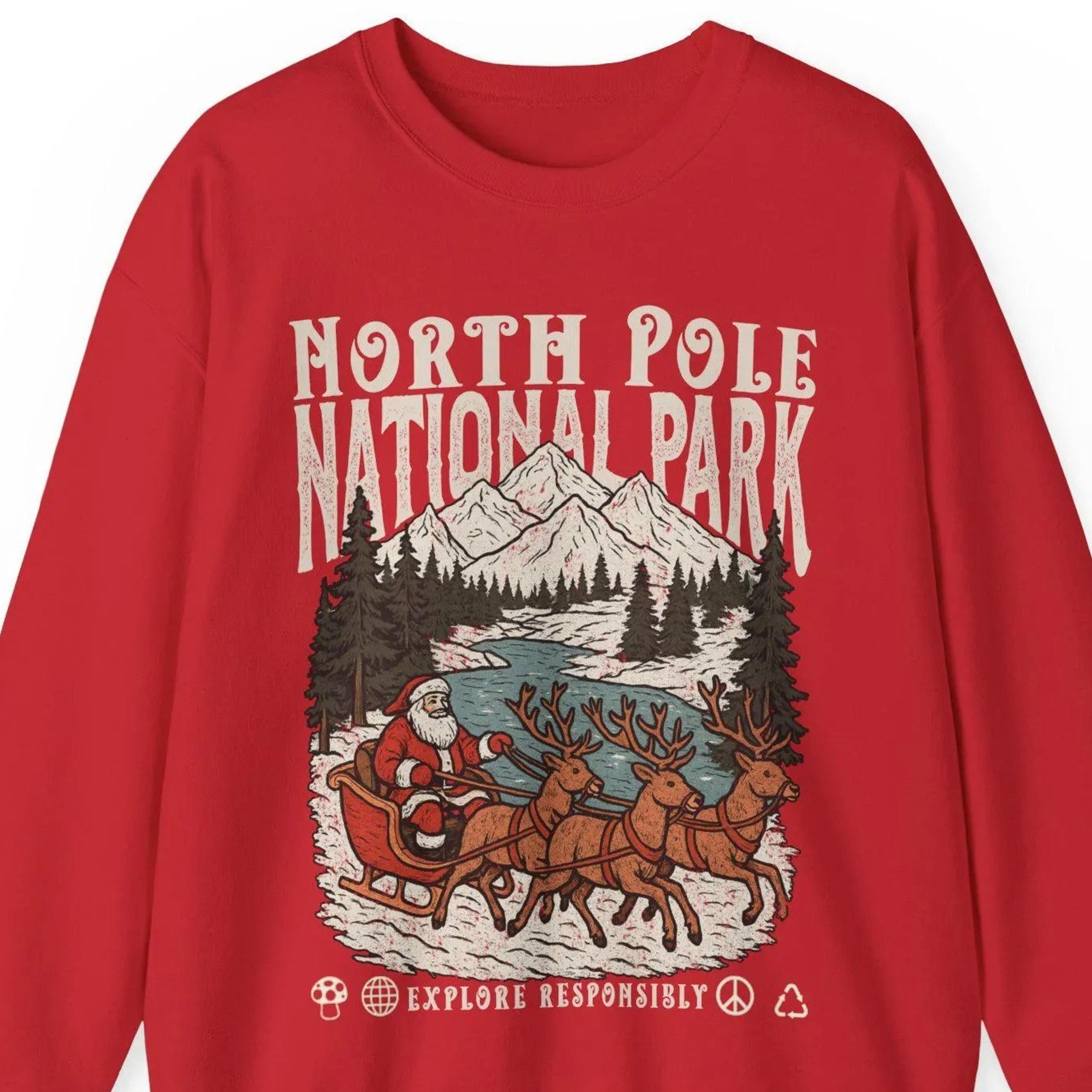 vintage 90s north pole crewneck national park sweatshirt, funny santa pullover, christmas gift