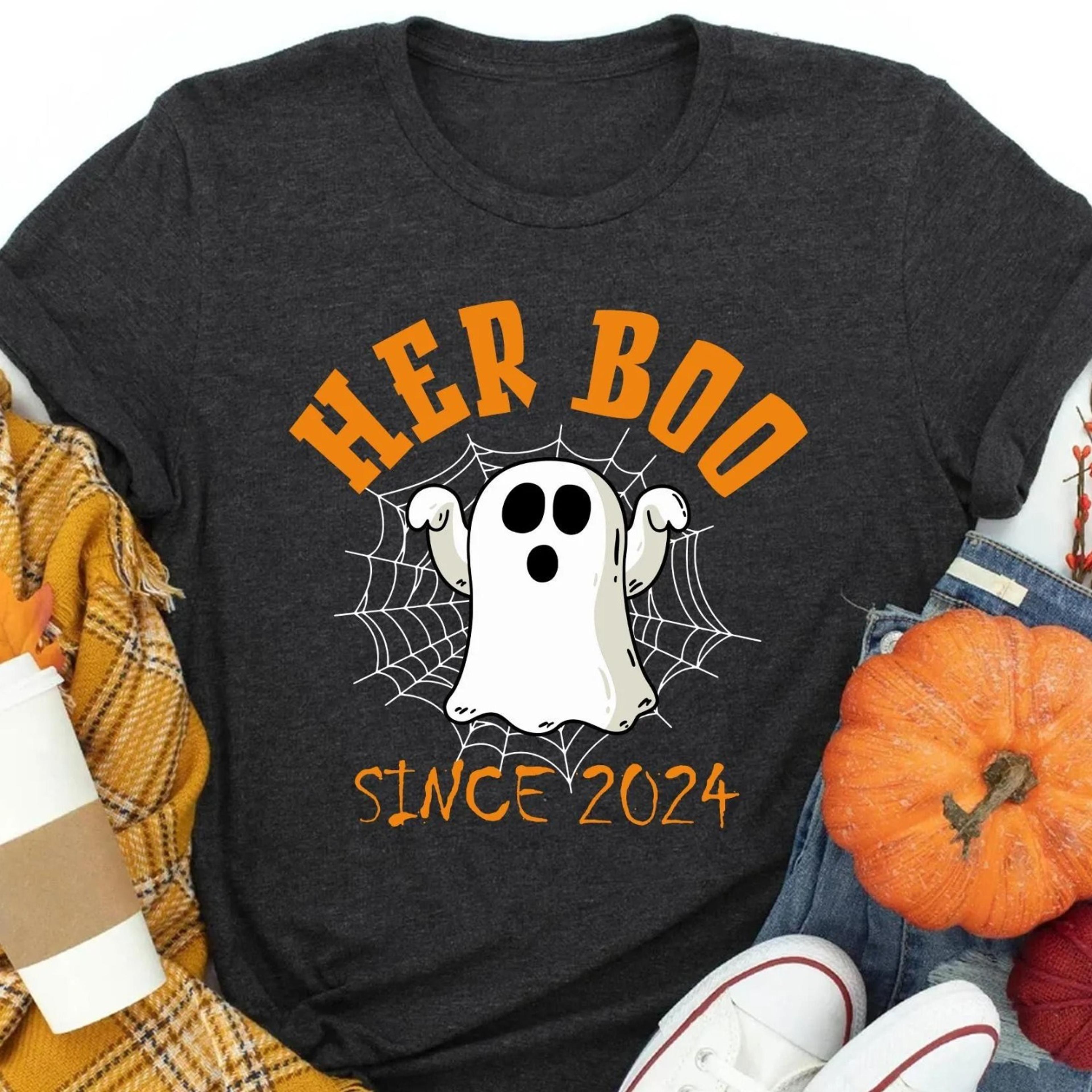 his boo her boo halloween gift for ghost couple, spooky couple shirt, matching halloween shirts, couples ghost