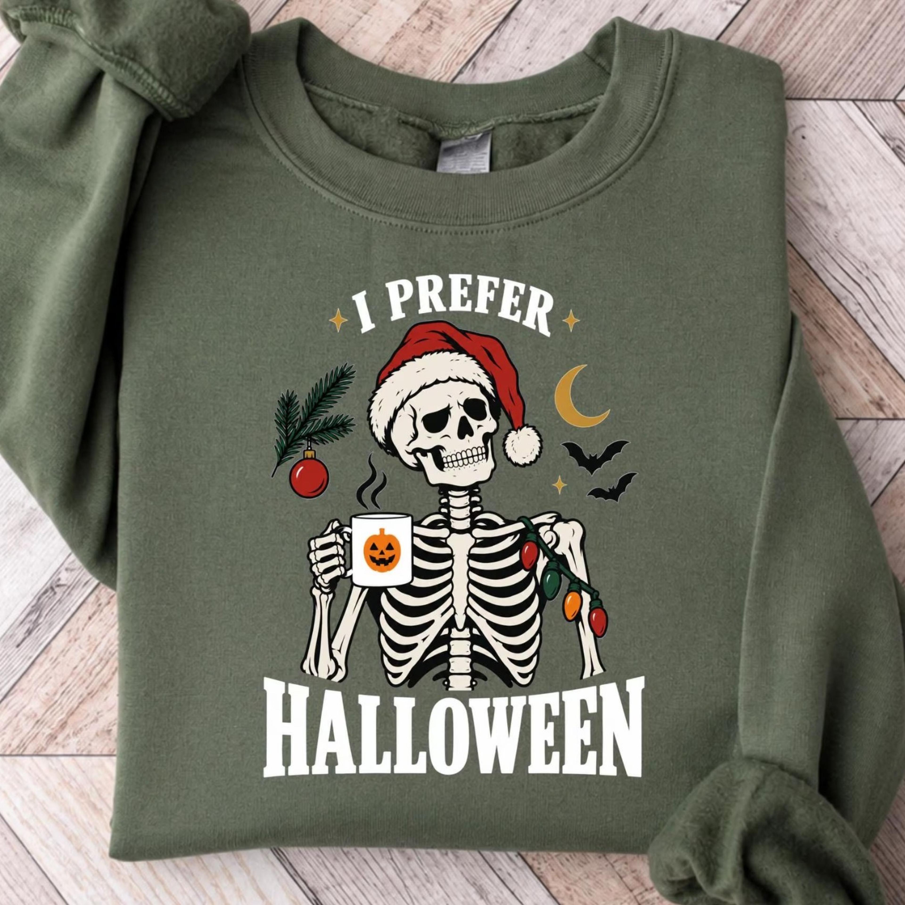 i prefer halloween christmas sweatshirt, spooky christmas sweater, skeleton holiday crewneck, gothic christmas gift