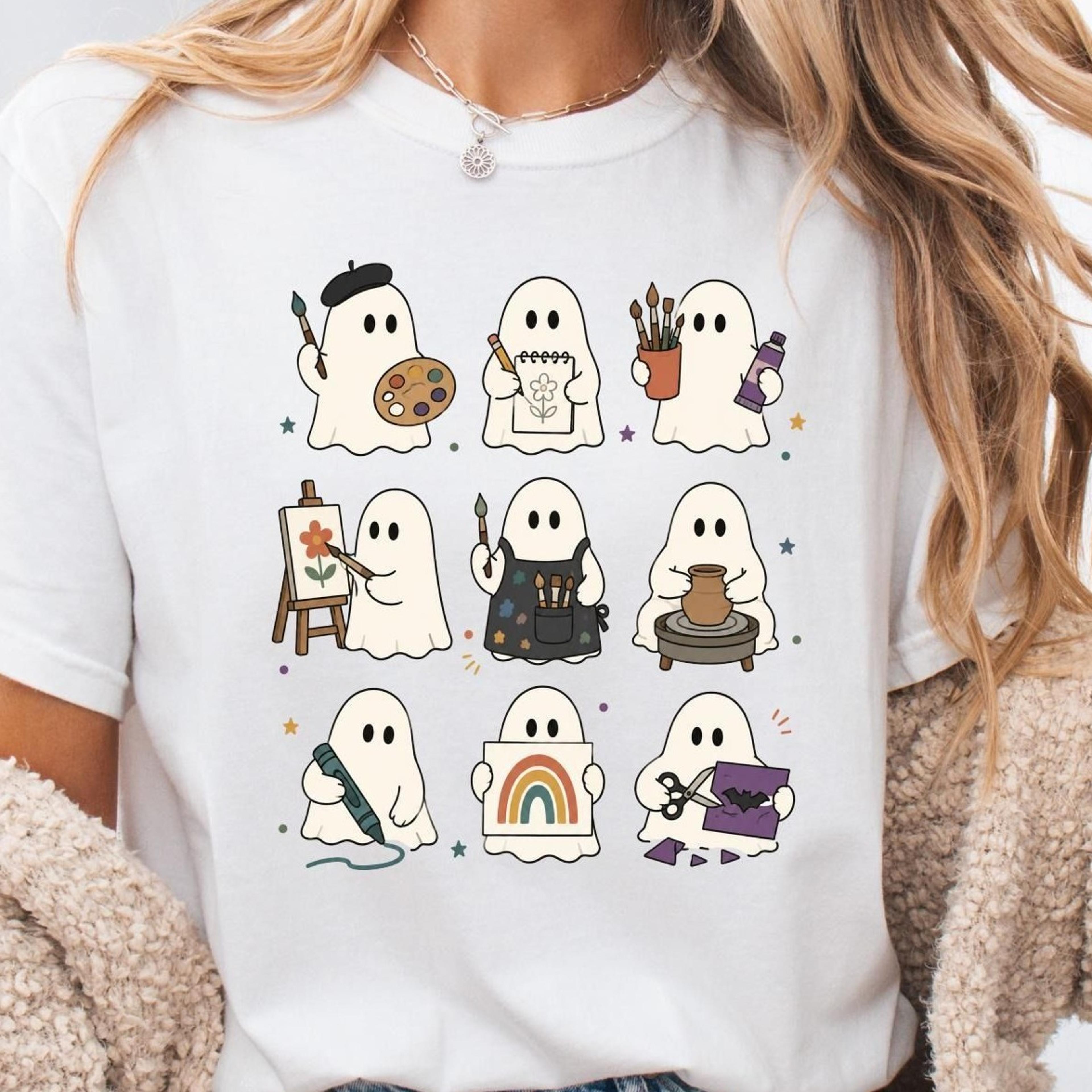 spooky art teacher ghost shirt, halloween art teacher shirt, creative teacher gift, artist