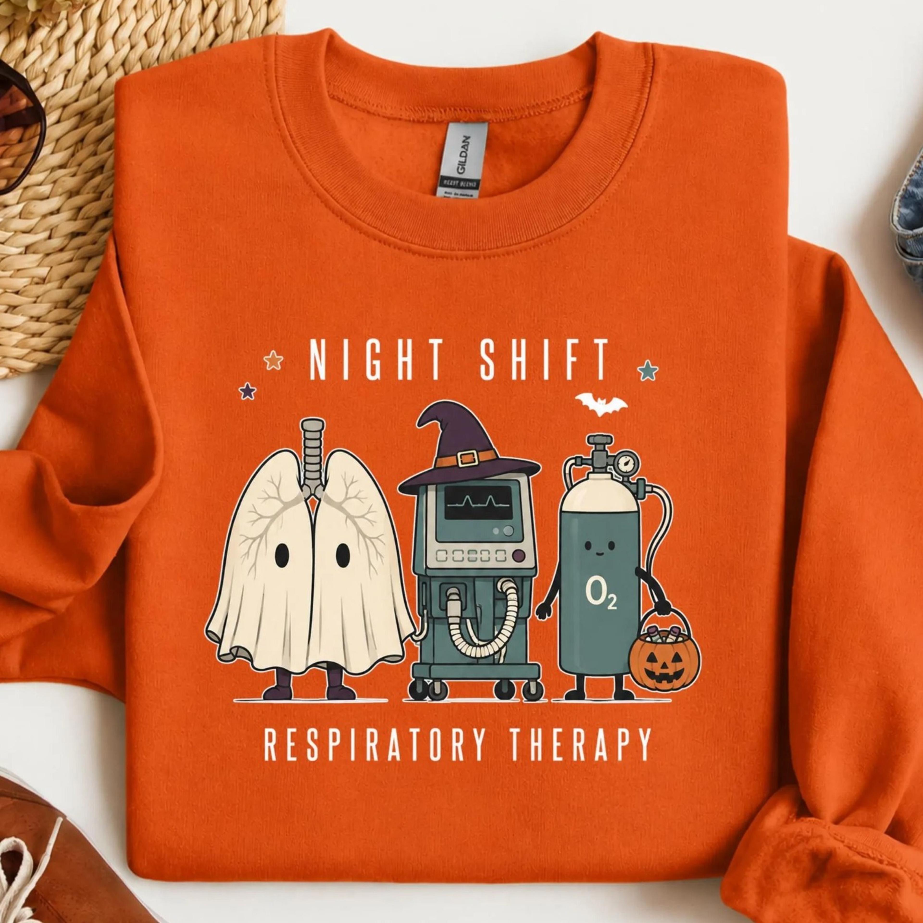respiratory therapist halloween sweatshirt, rt night shift crewneck, respiratory therapy gift, halloween healthcare