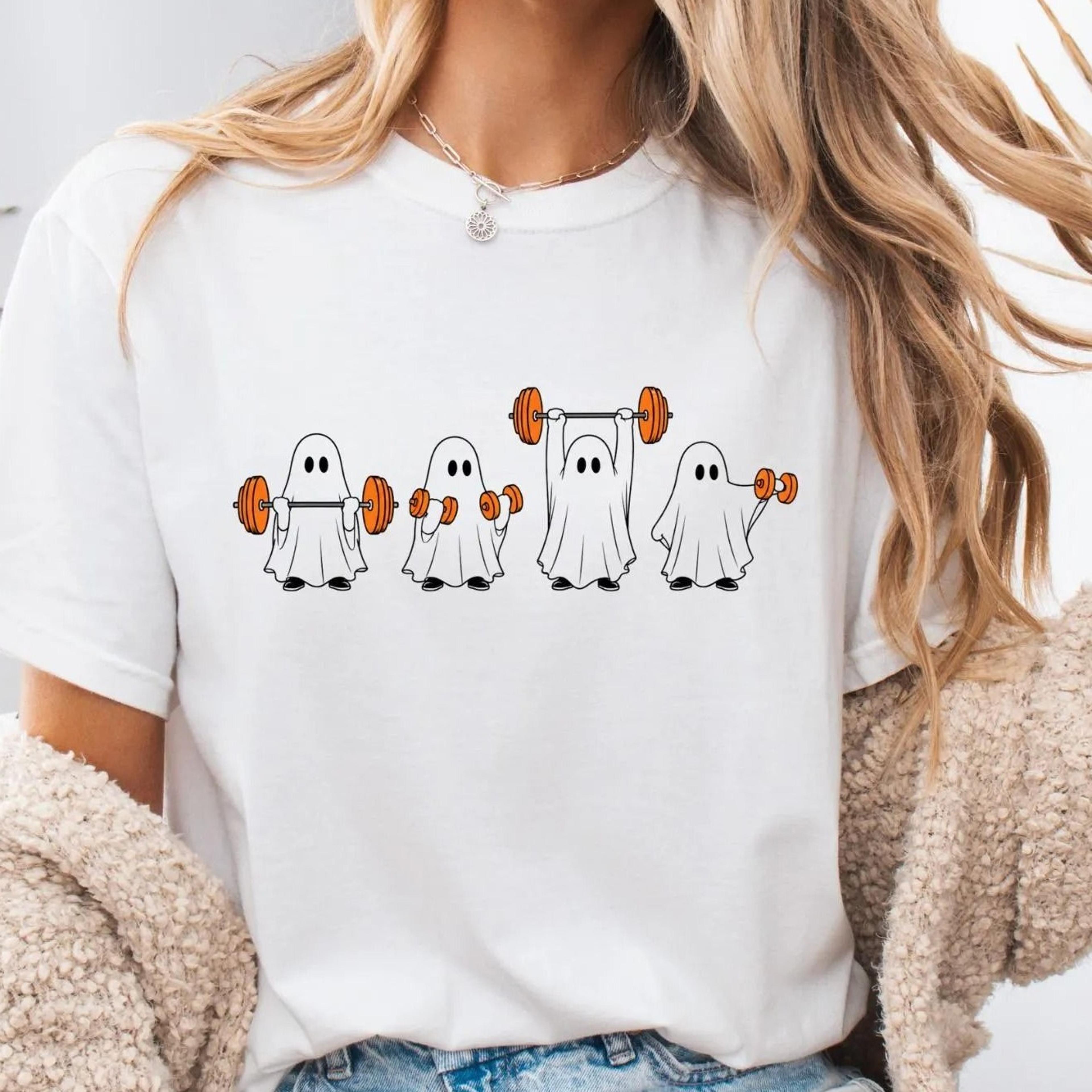 gym halloween shirt, cute weightlifting ghost tee, funny workout shirt, spooky fitness gift for gym girls and weightlift