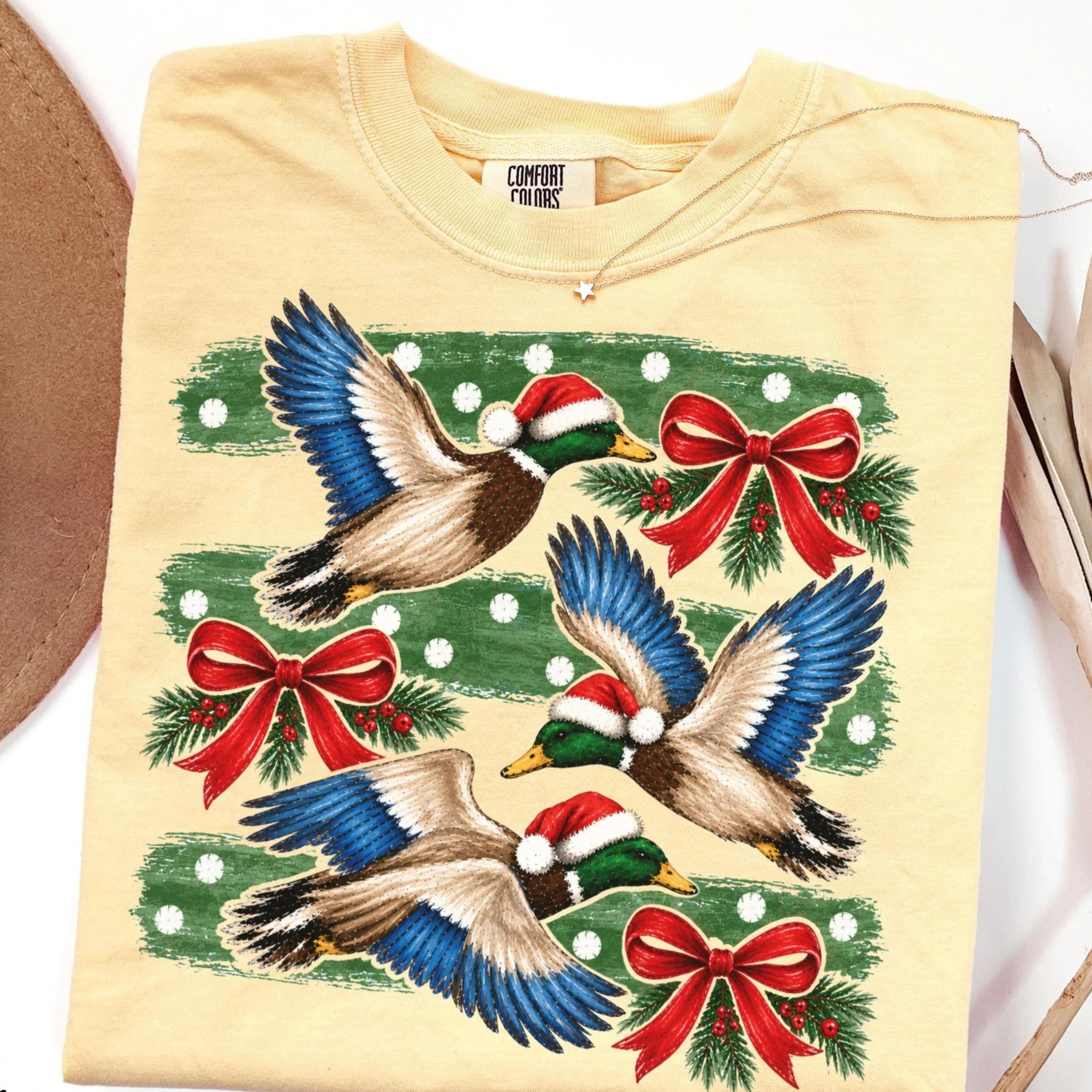 christmas mallard duck shirt preppy waterfowl tee retro striped flying ducks tshirt outdoors hunting