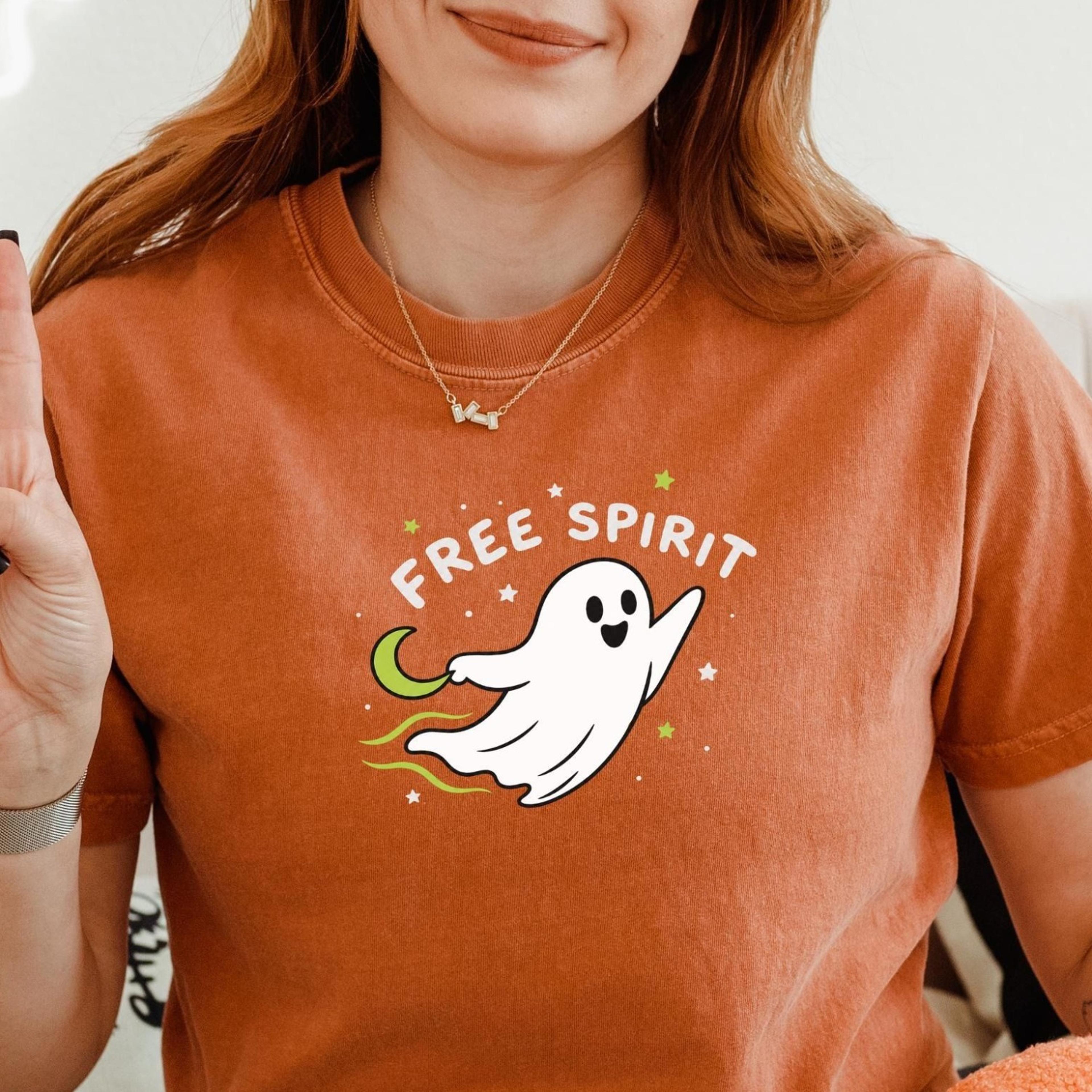 free spirit ghost shirt, funny halloween meme tee, cute summerween tshirt, retro spooky season shirt