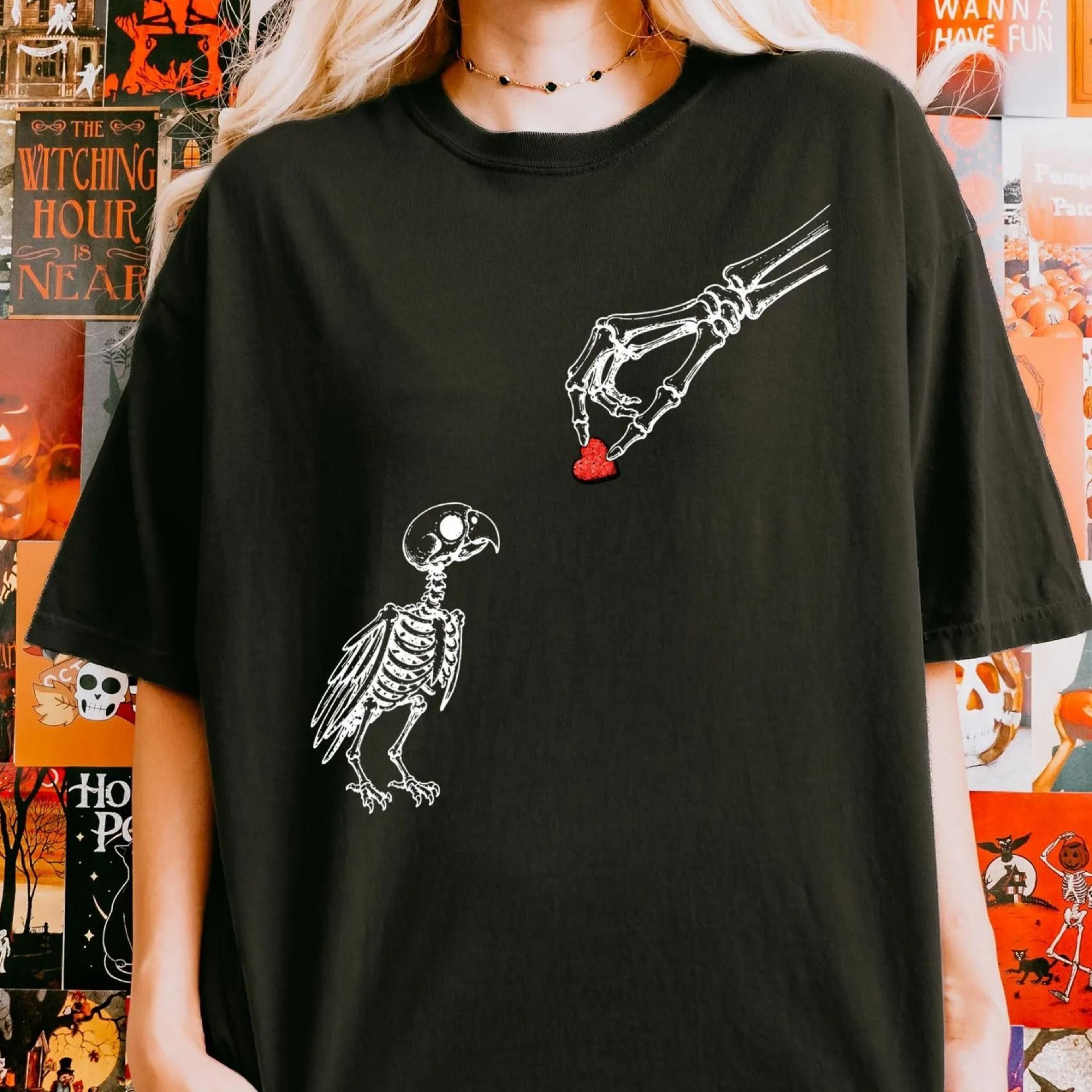 bird skeleton shirt, dark humor halloween tee, funny spooky season bird lover tshirt