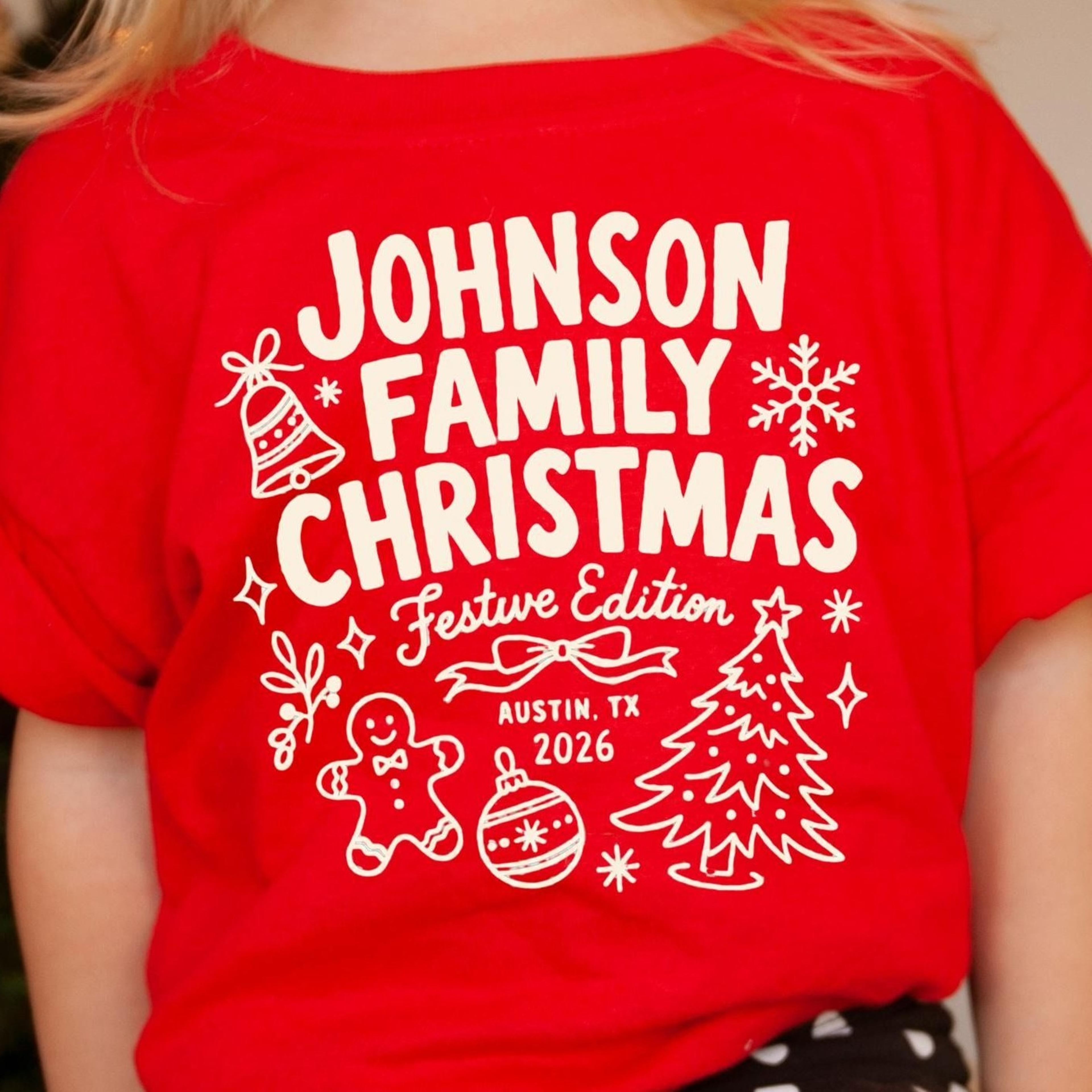 family name christmas shirts, family xmas 2026 bow tshirt, matching gingerbread