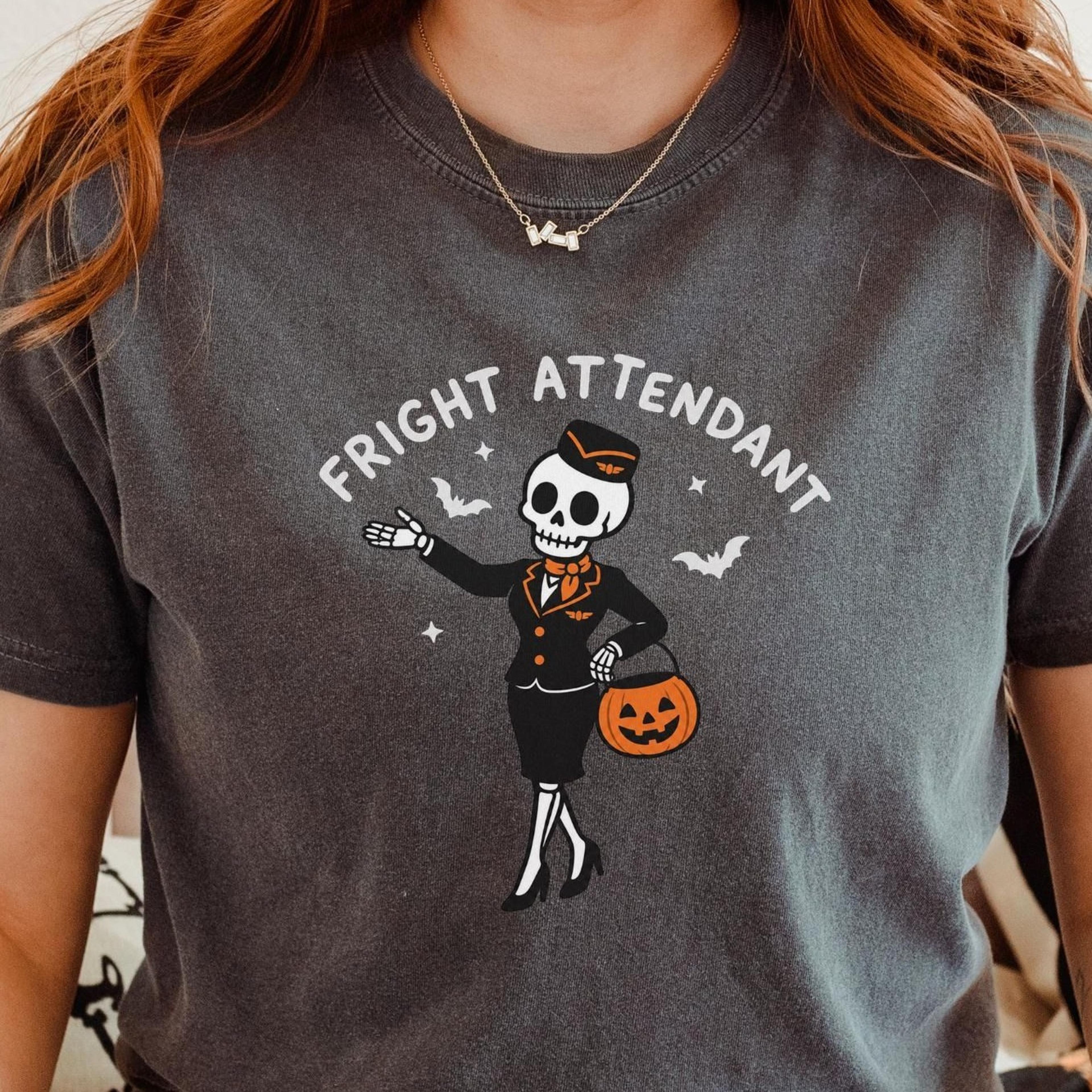 fright attendant skeleton shirt, funny retro halloween tee, spooky season shirt, cute summerween tshirt