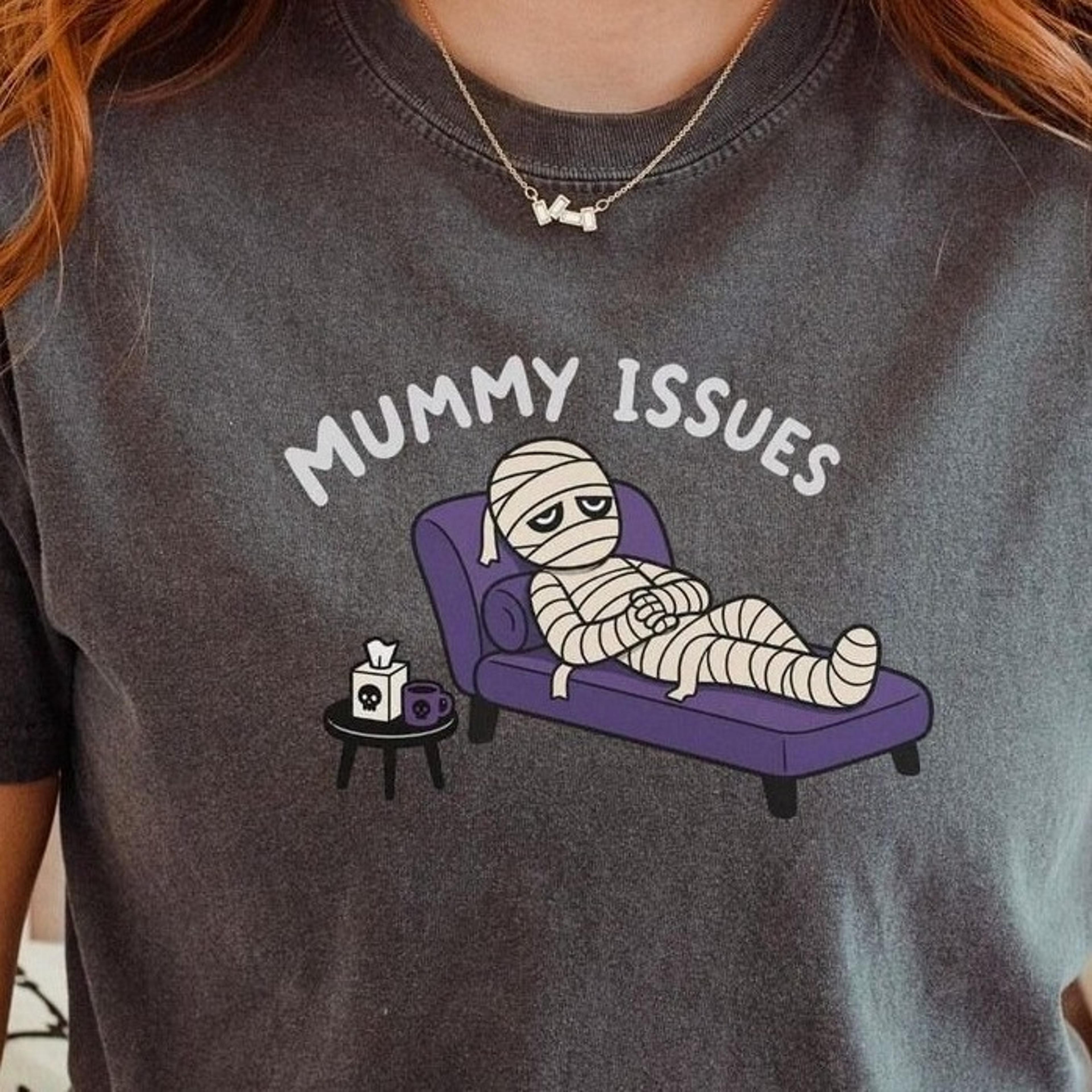 mummy issues halloween shirt, funny retro spooky season tee, cute summerween tshirt