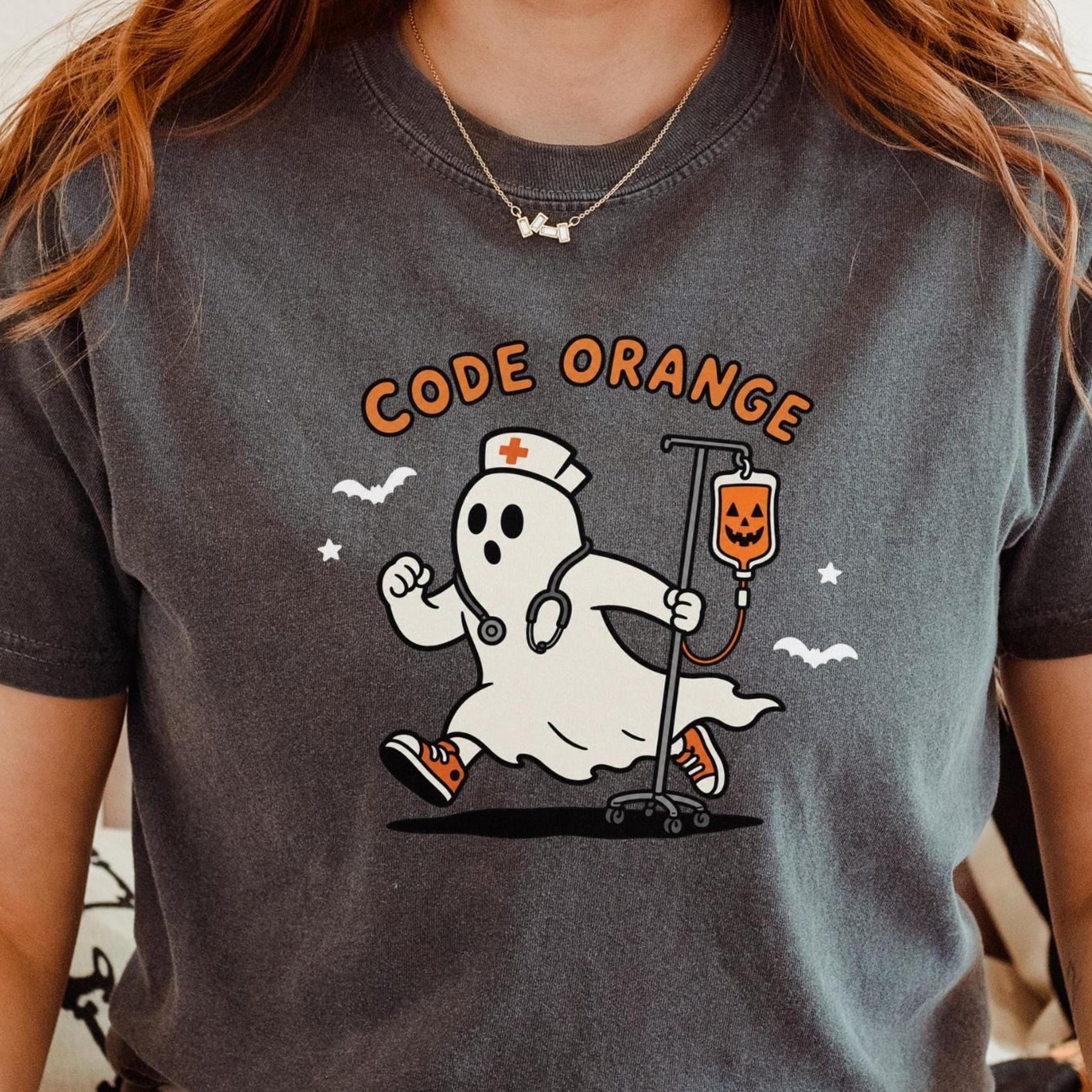 code orange nurse halloween shirt, funny ghost doctor tee, summerween rn tshirt, retro spooky season shirt