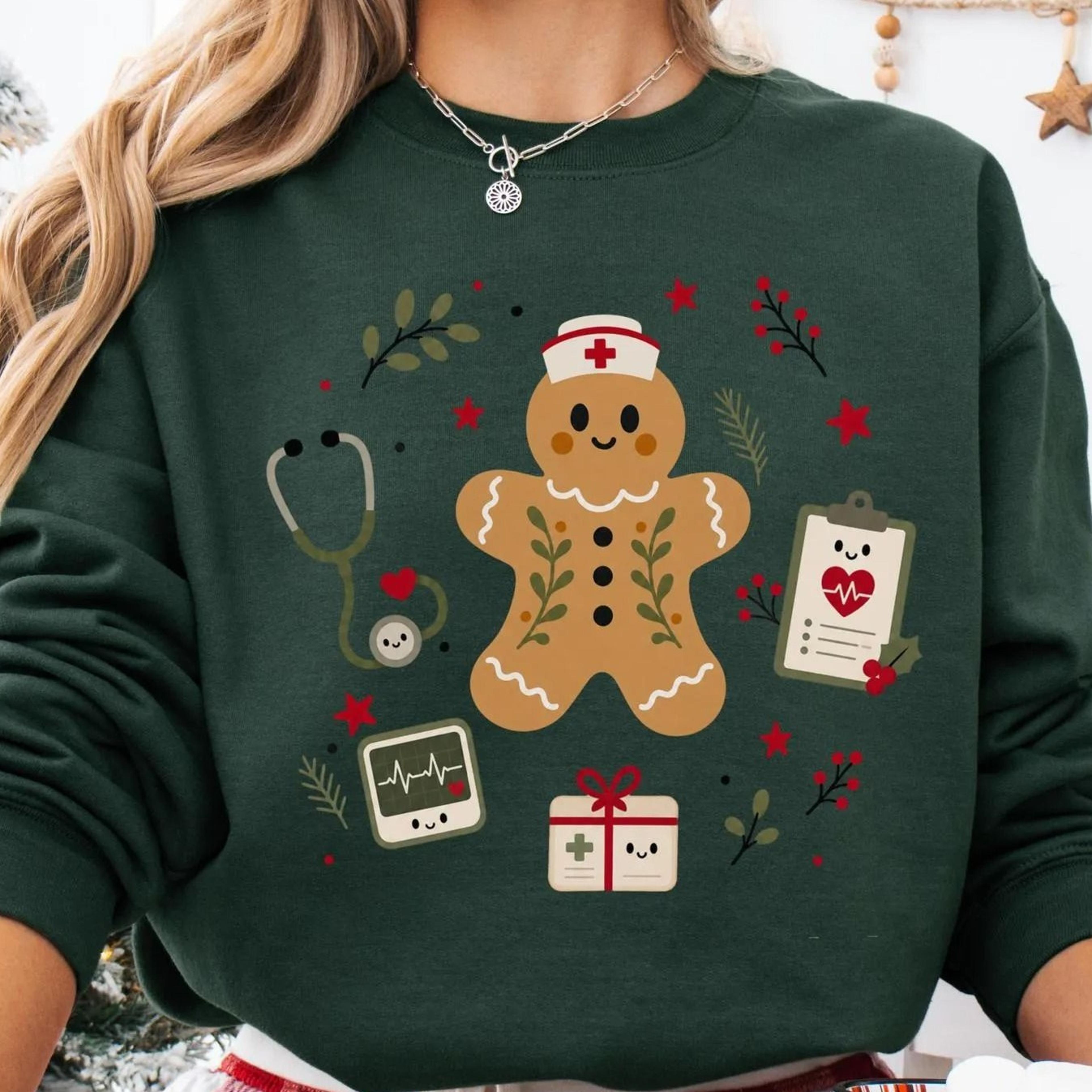 boho christmas gingerbread nurse sweatshirt, holiday rn sweater, festive xmas icu nurse crewneck