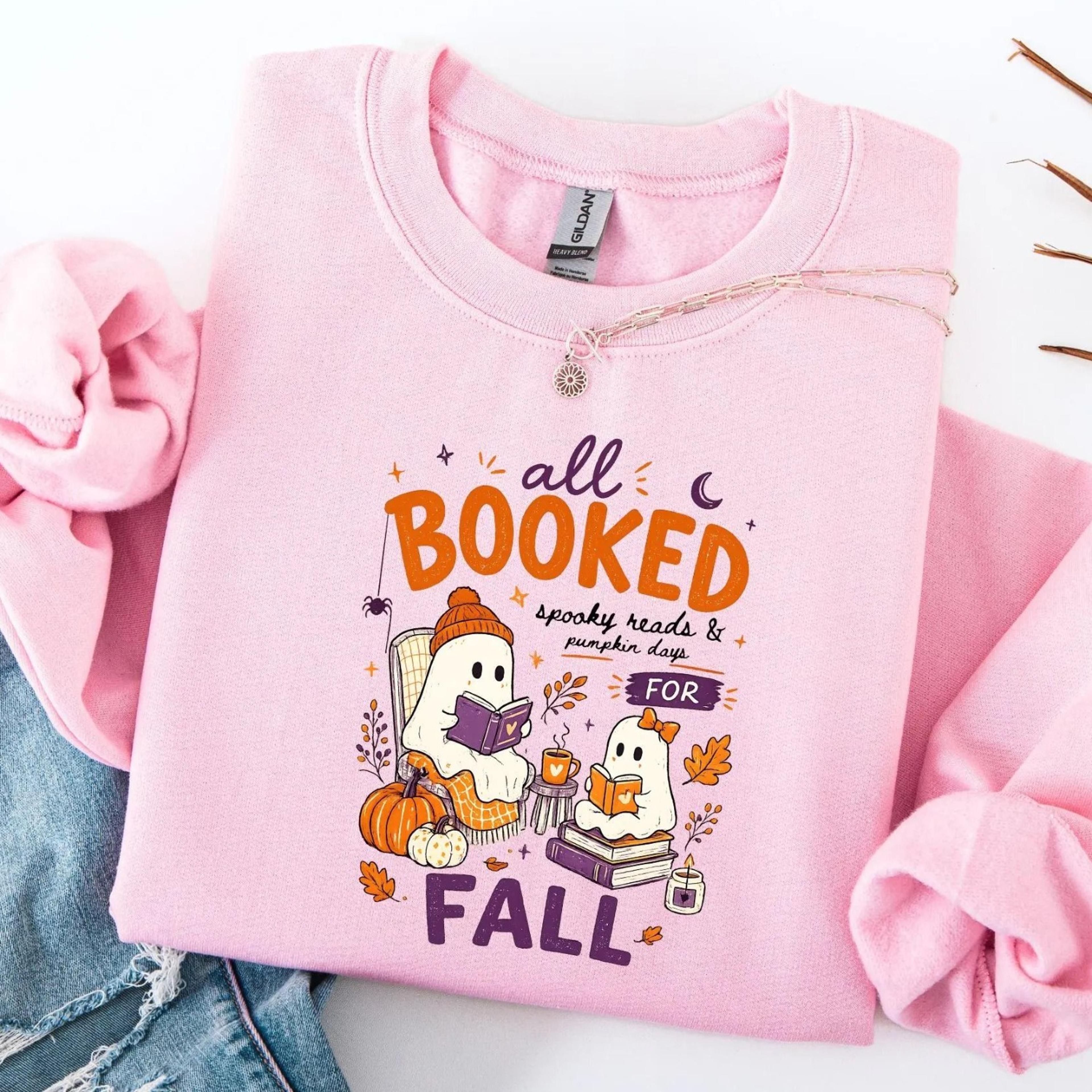 halloween book sweatshirt, all booked for fall, autumn pullover, ghost sweatshirt, book lover gift, halloween outfit