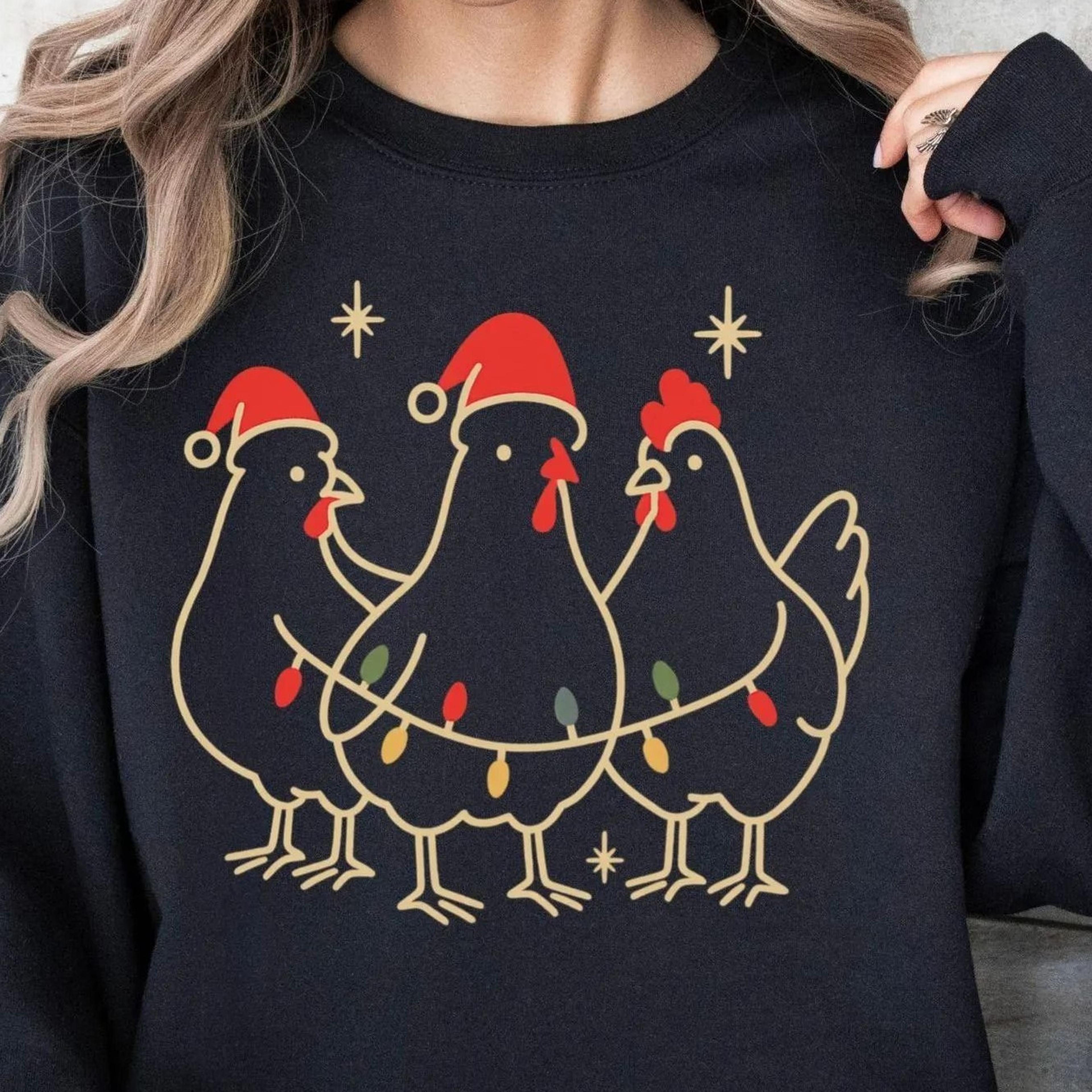 chicken christmas sweatshirt, holiday chicken pullover, funny farm animal crewneck, cute christmas hen sweater