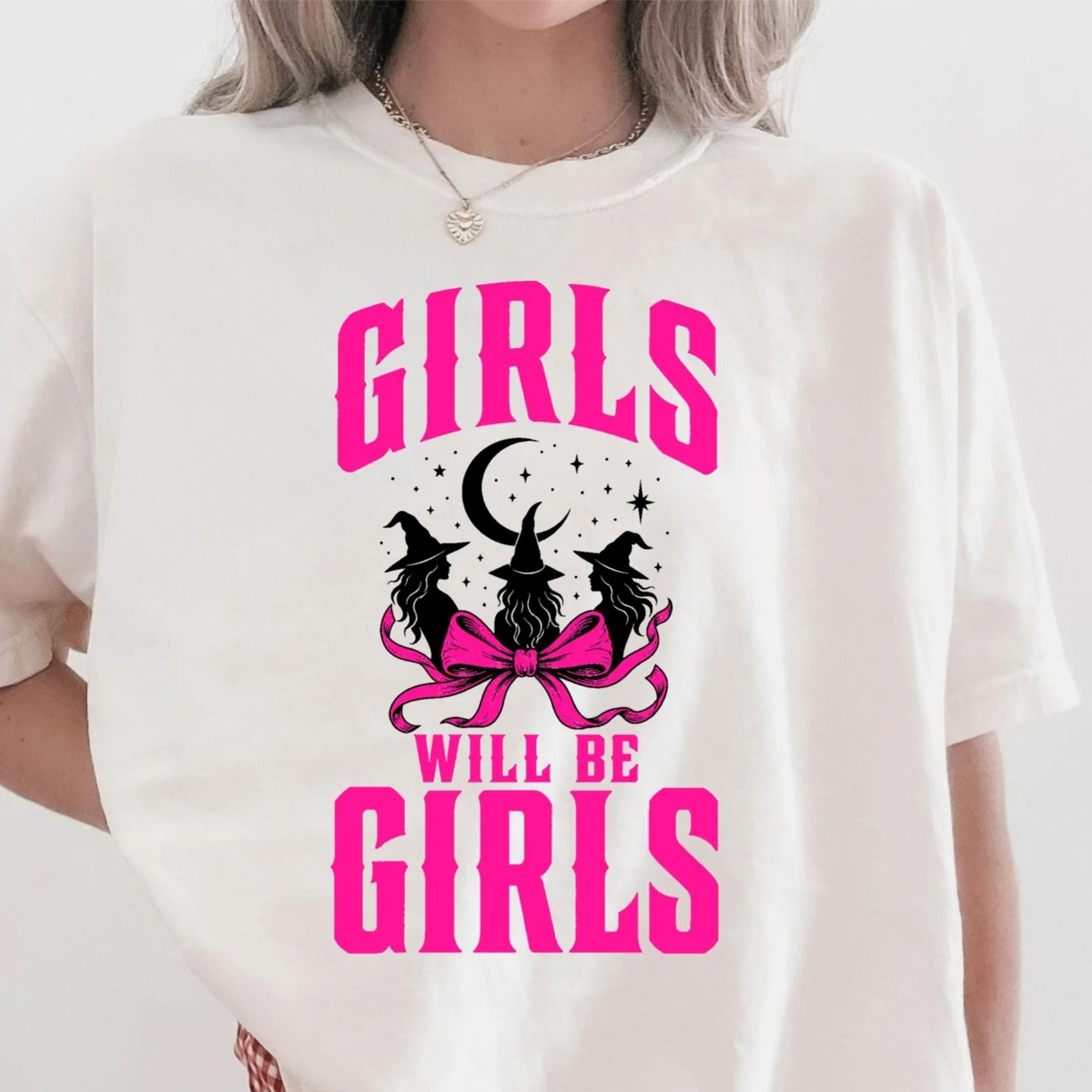girls will be girls shirt pink witch tee, coquette halloween gift, vintage witchy shirt, grunge