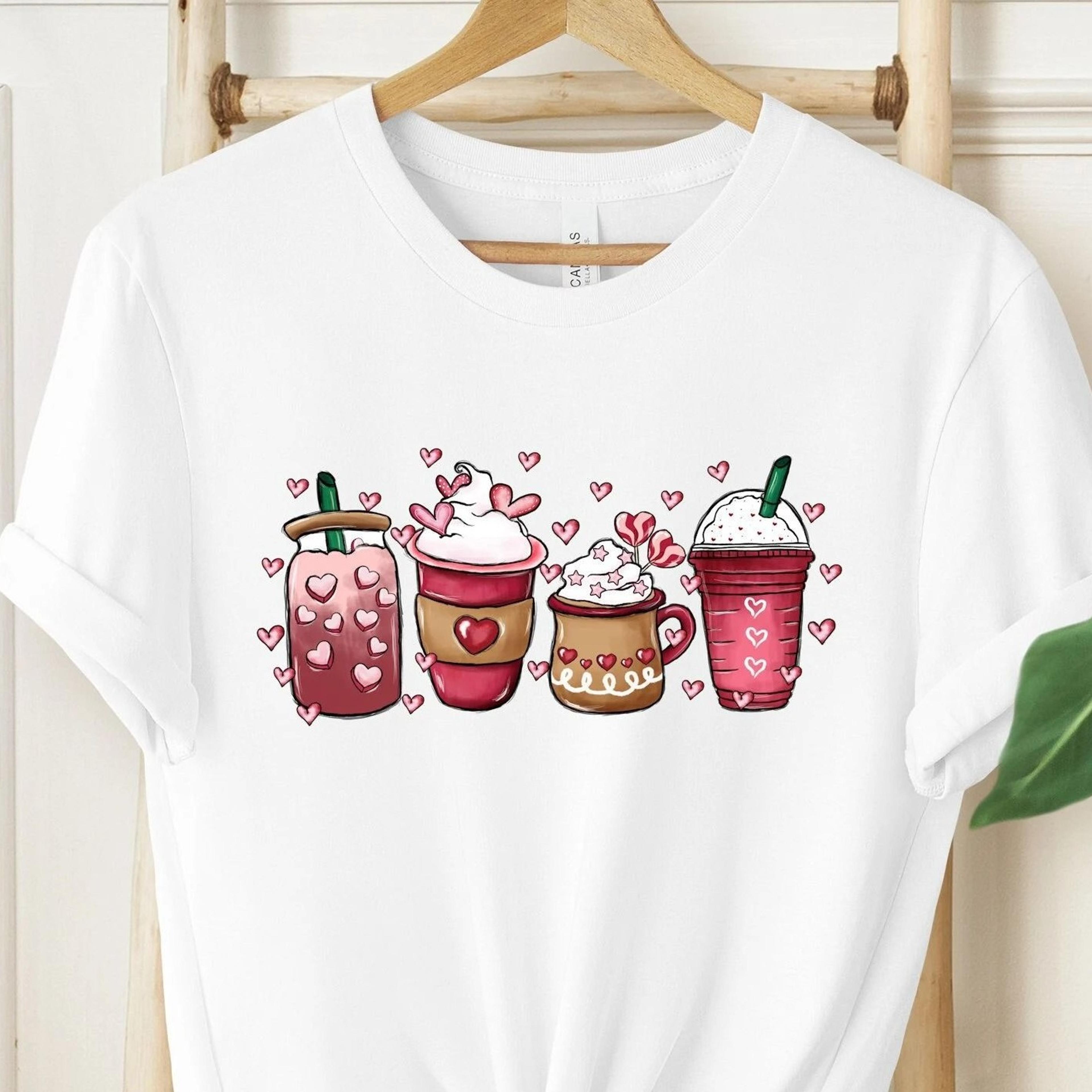 valentine's day coffee t-shirt women's heart drinks tee