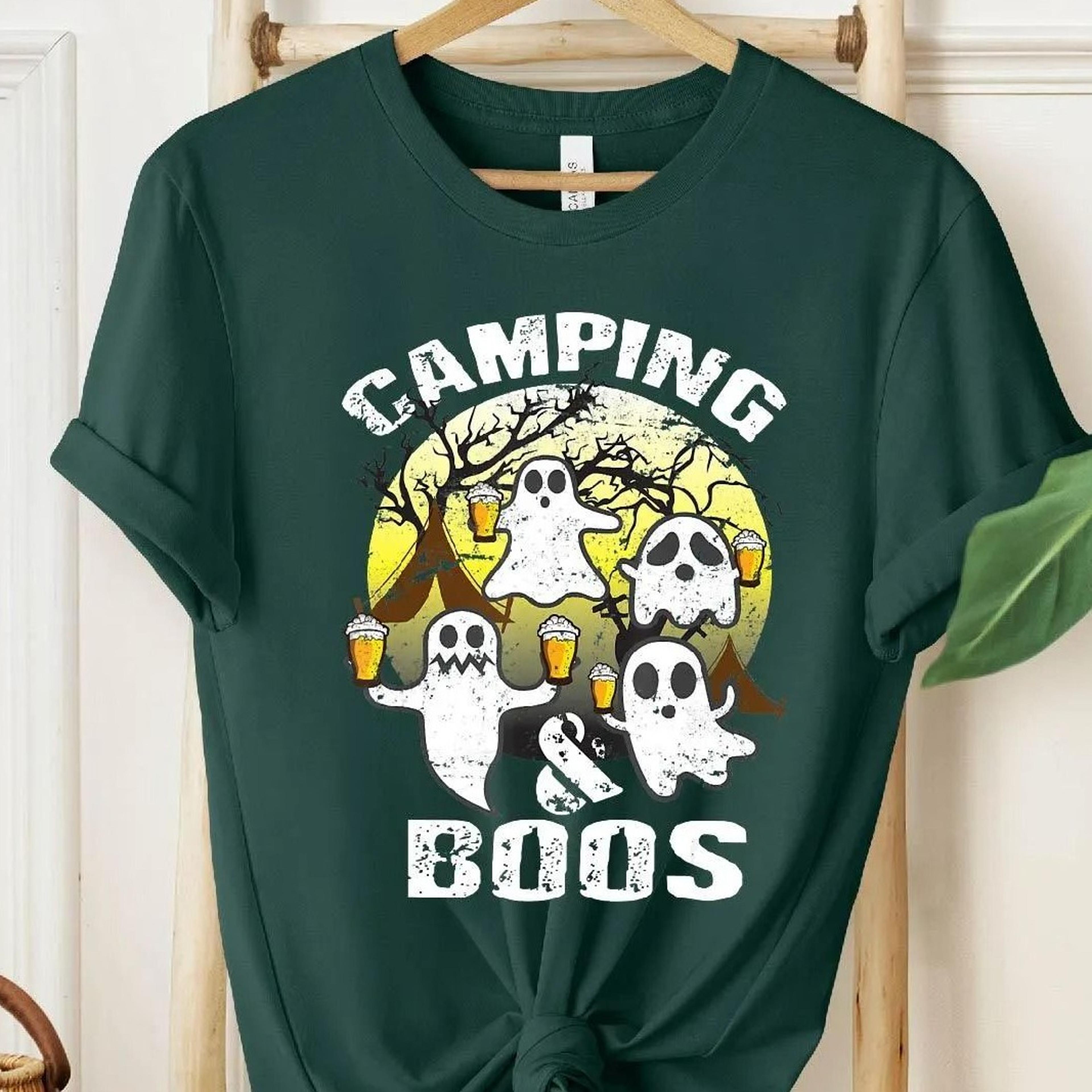 cute halloween camp t-shirt ghost drinking beer