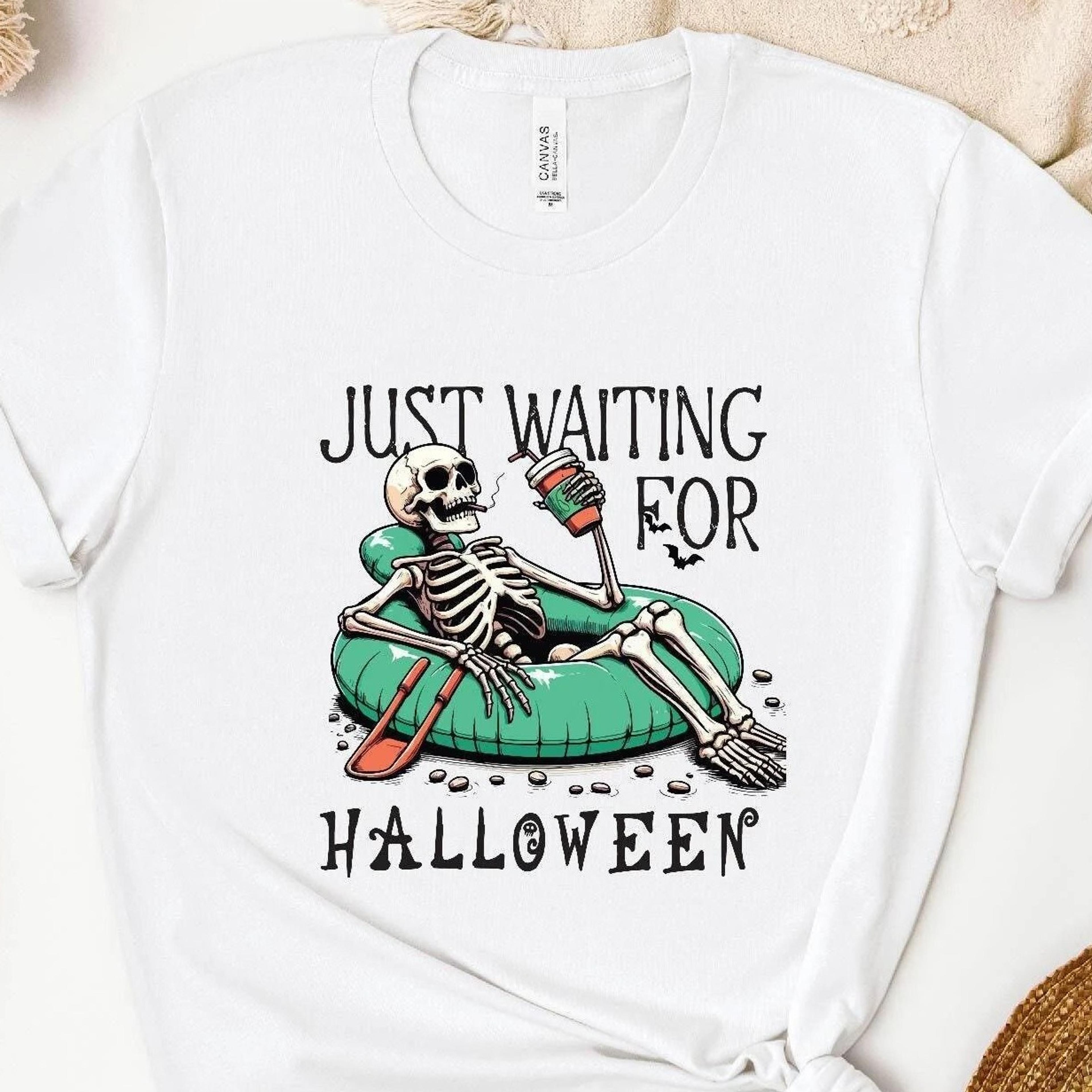 just waiting for halloween shirt funny summerween party tee
