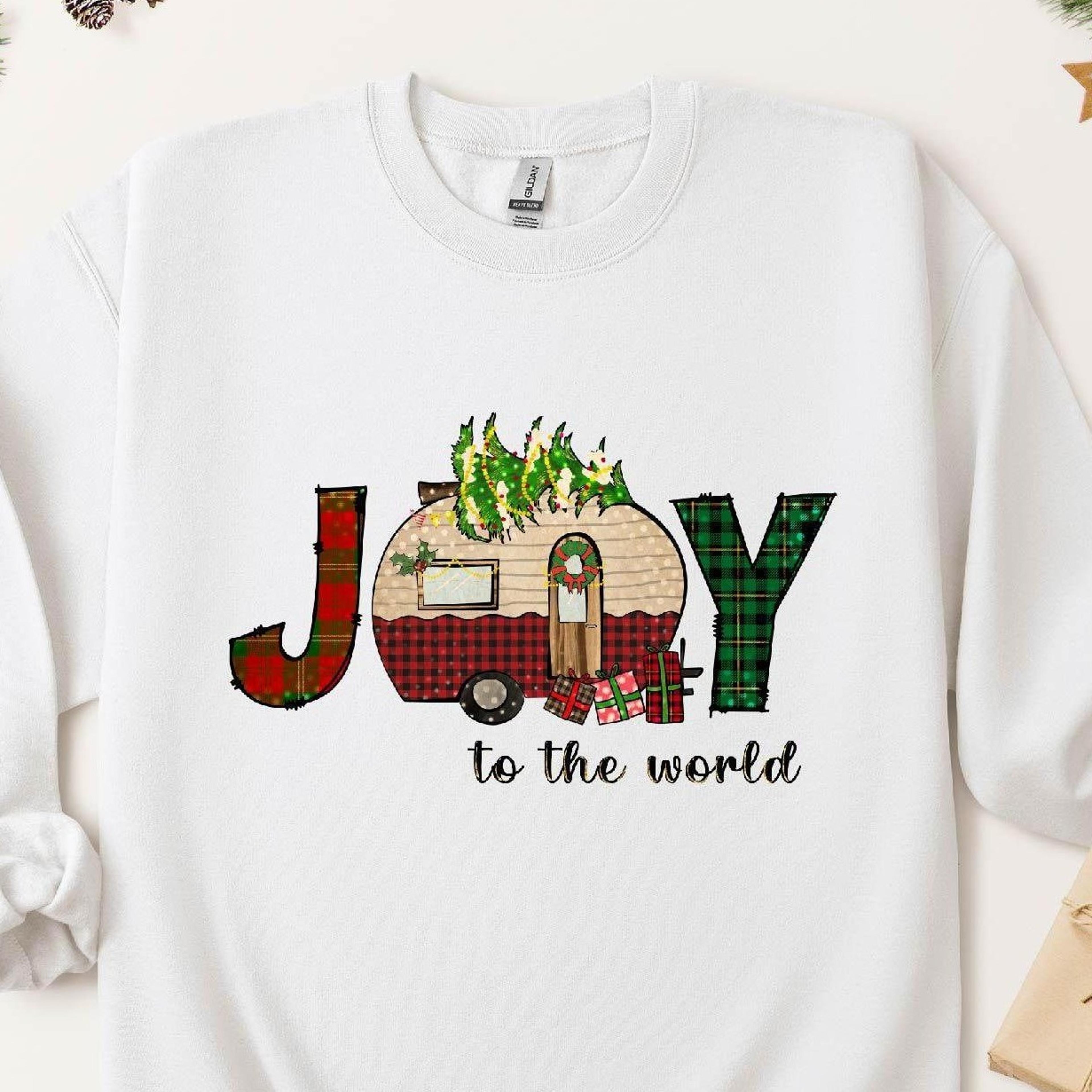 christmas camper sweatshirt joy to the world holiday