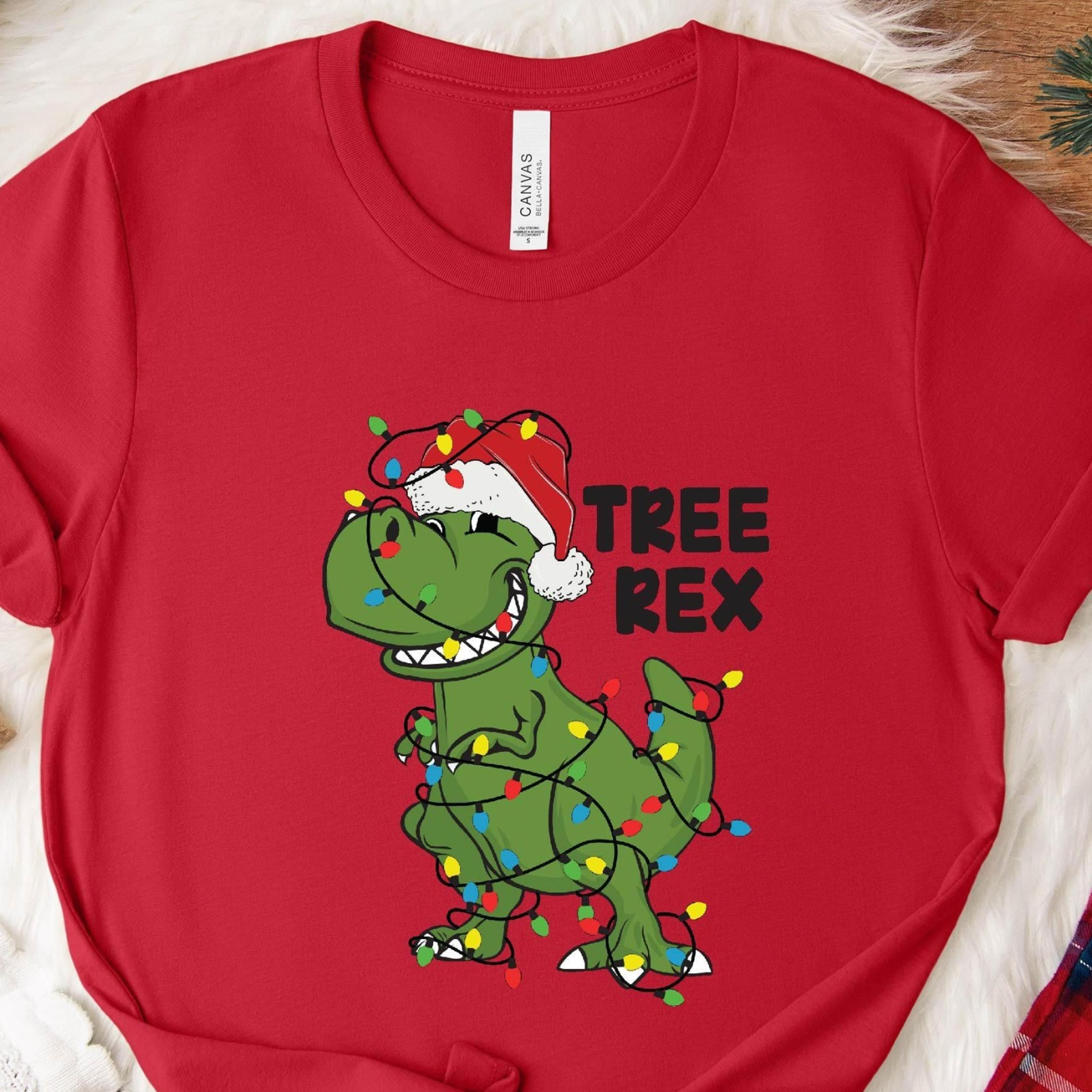 festive tree rex christmas t-shirt funny dinosaur tee