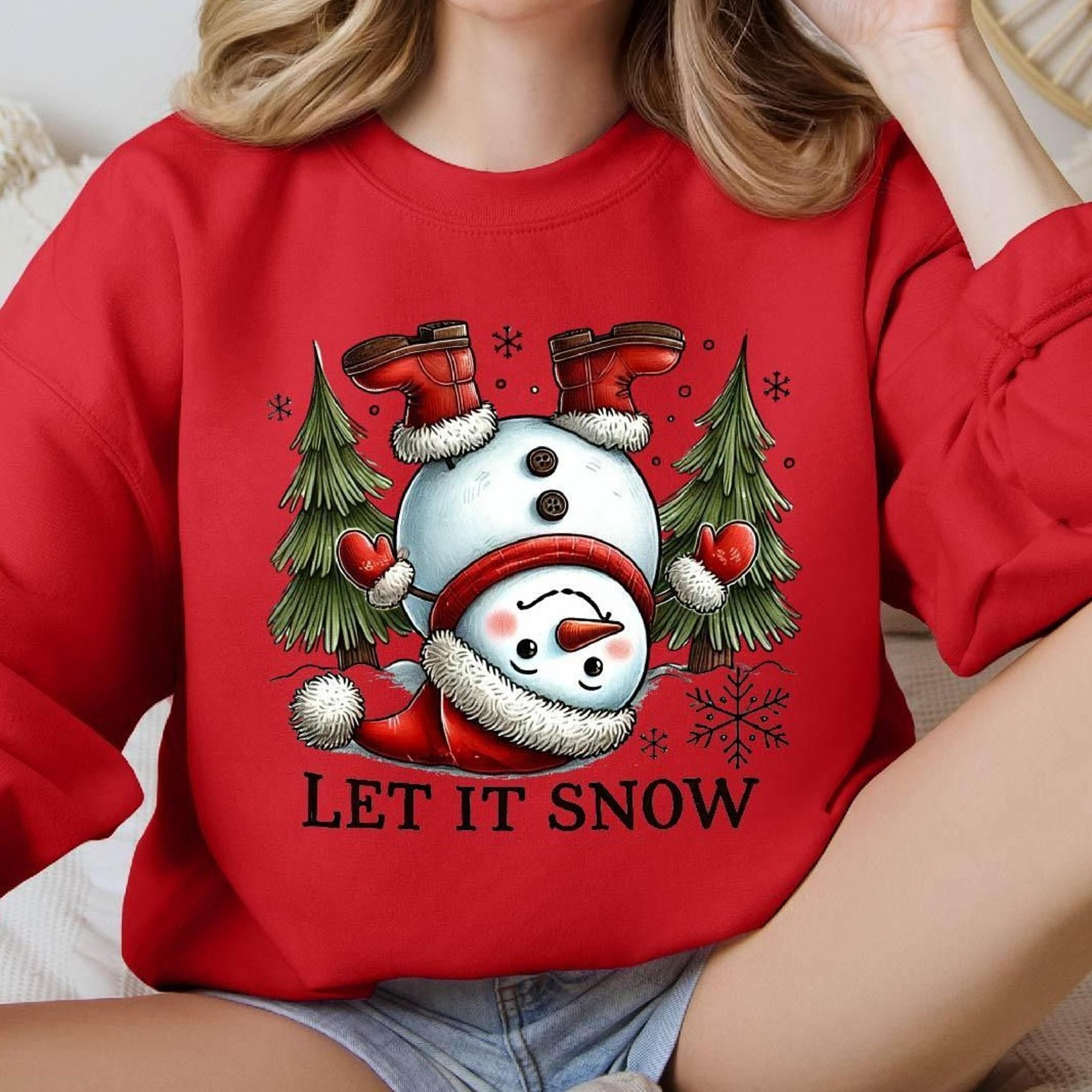 snowman christmas sweatshirt let it snow holiday crewneck
