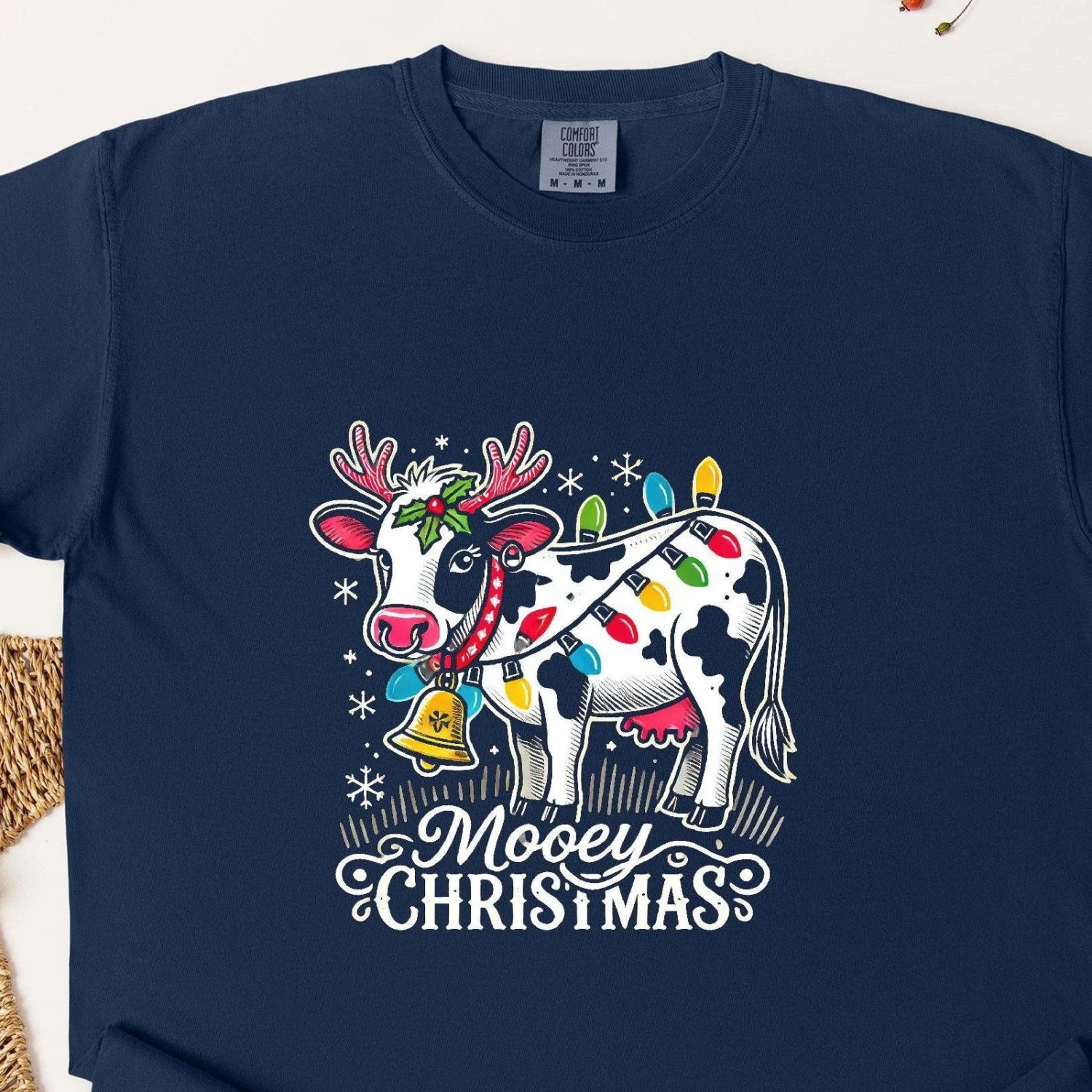 mooey christmas t-shirt cow with lights