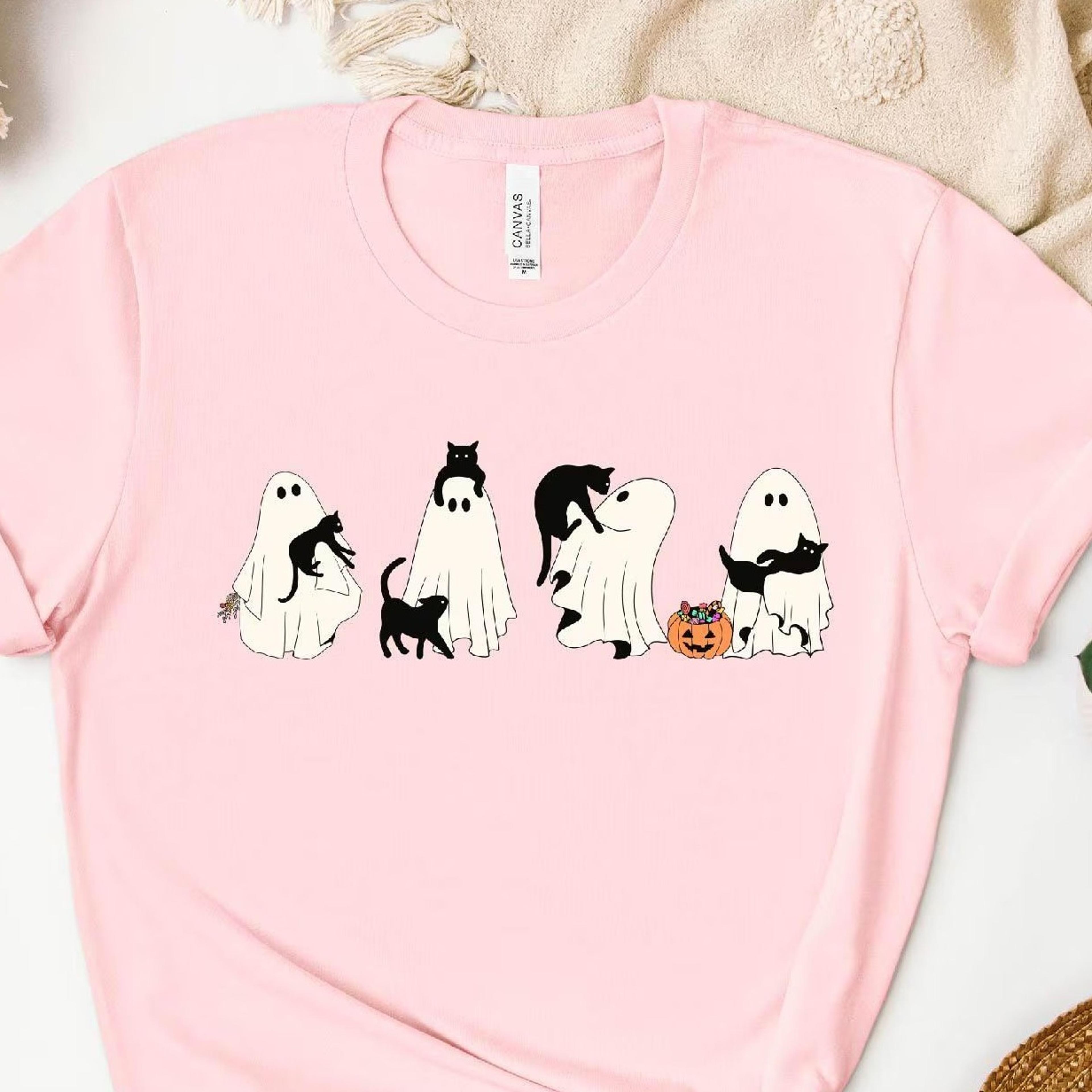 ghost black cat halloween t-shirt spooky fall c