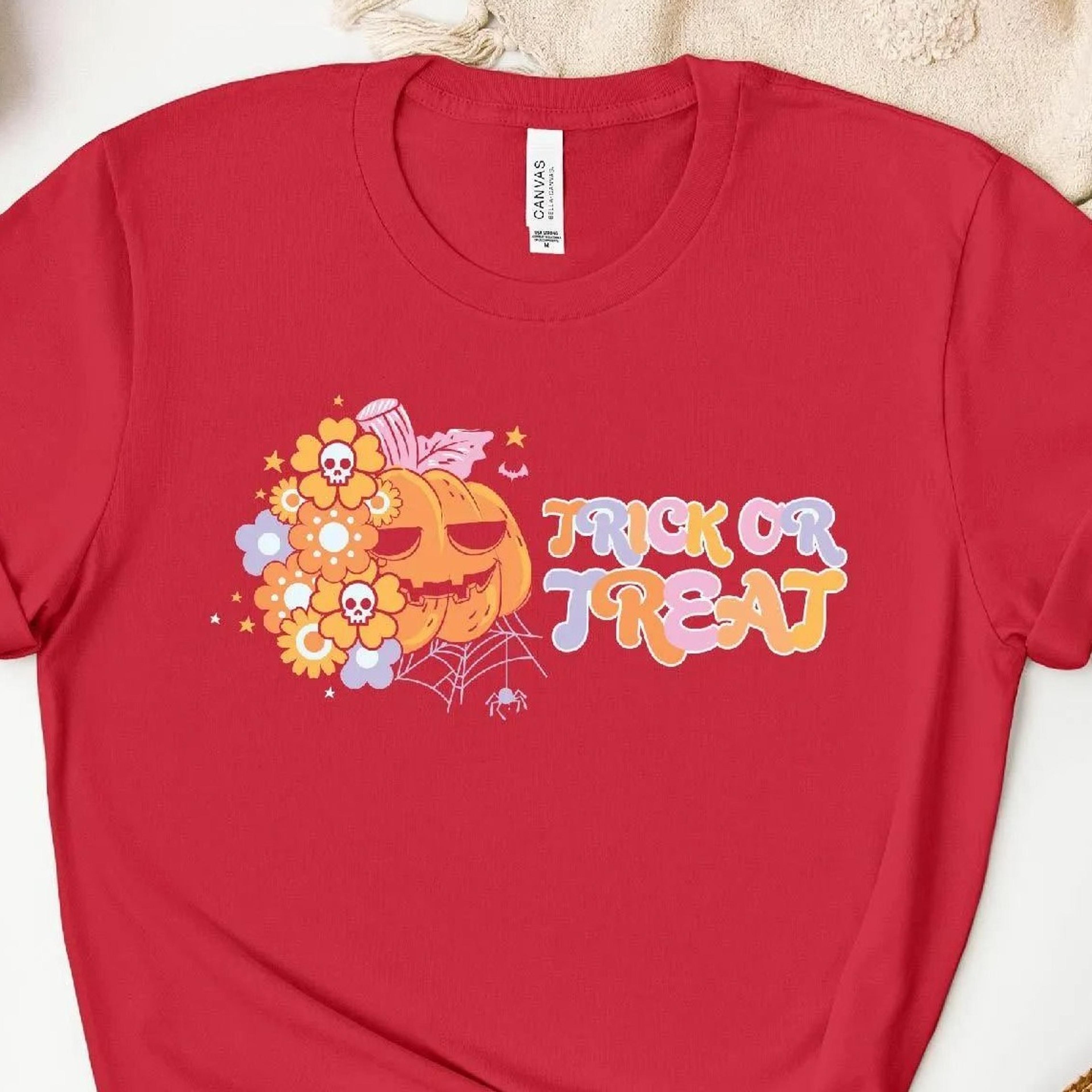 floral pumpkin halloween t-shirt trick or treat spooky graphic tee boho autumn shirt unisex