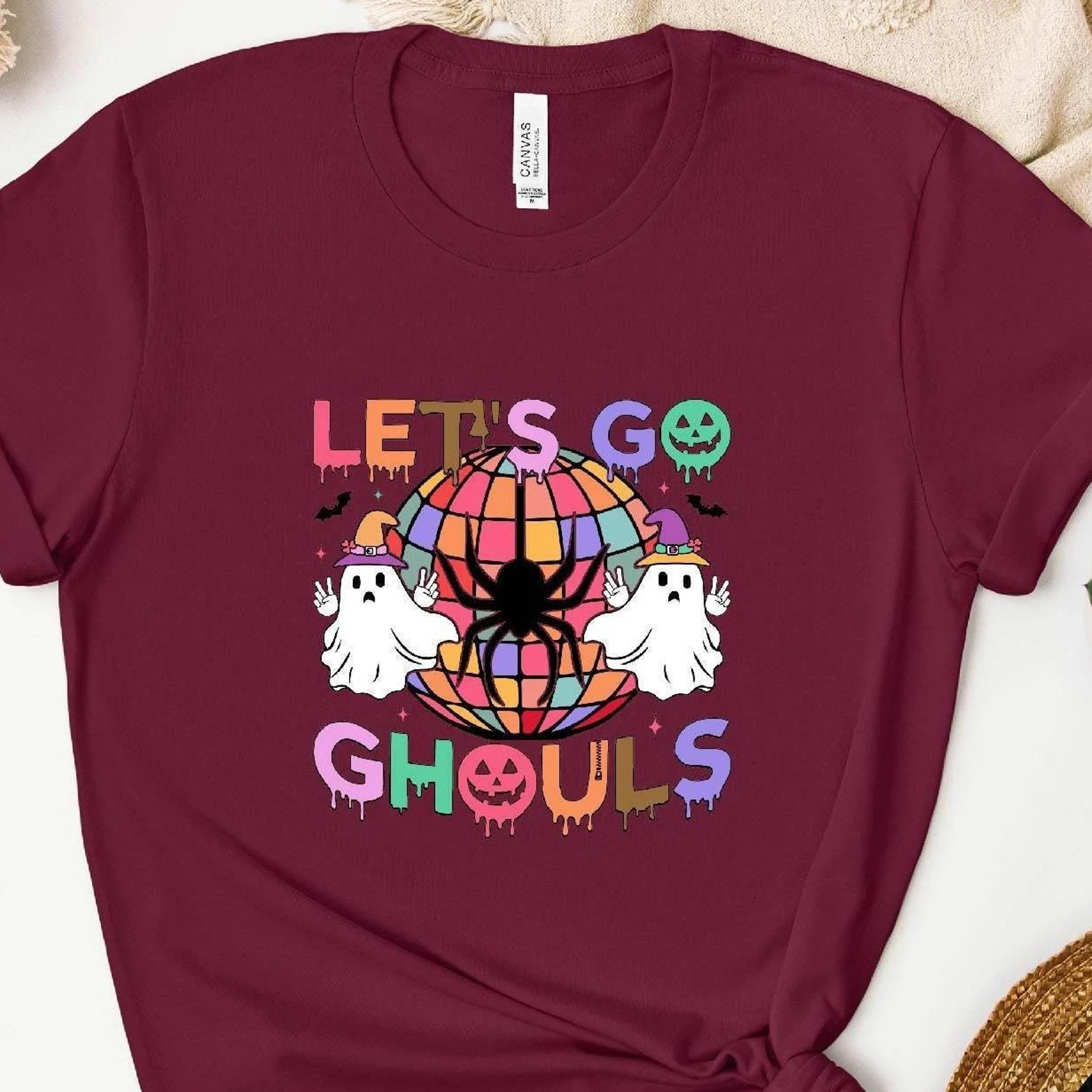 lets go ghouls t-shirt retro halloween ghost party cute ghost squad unisex