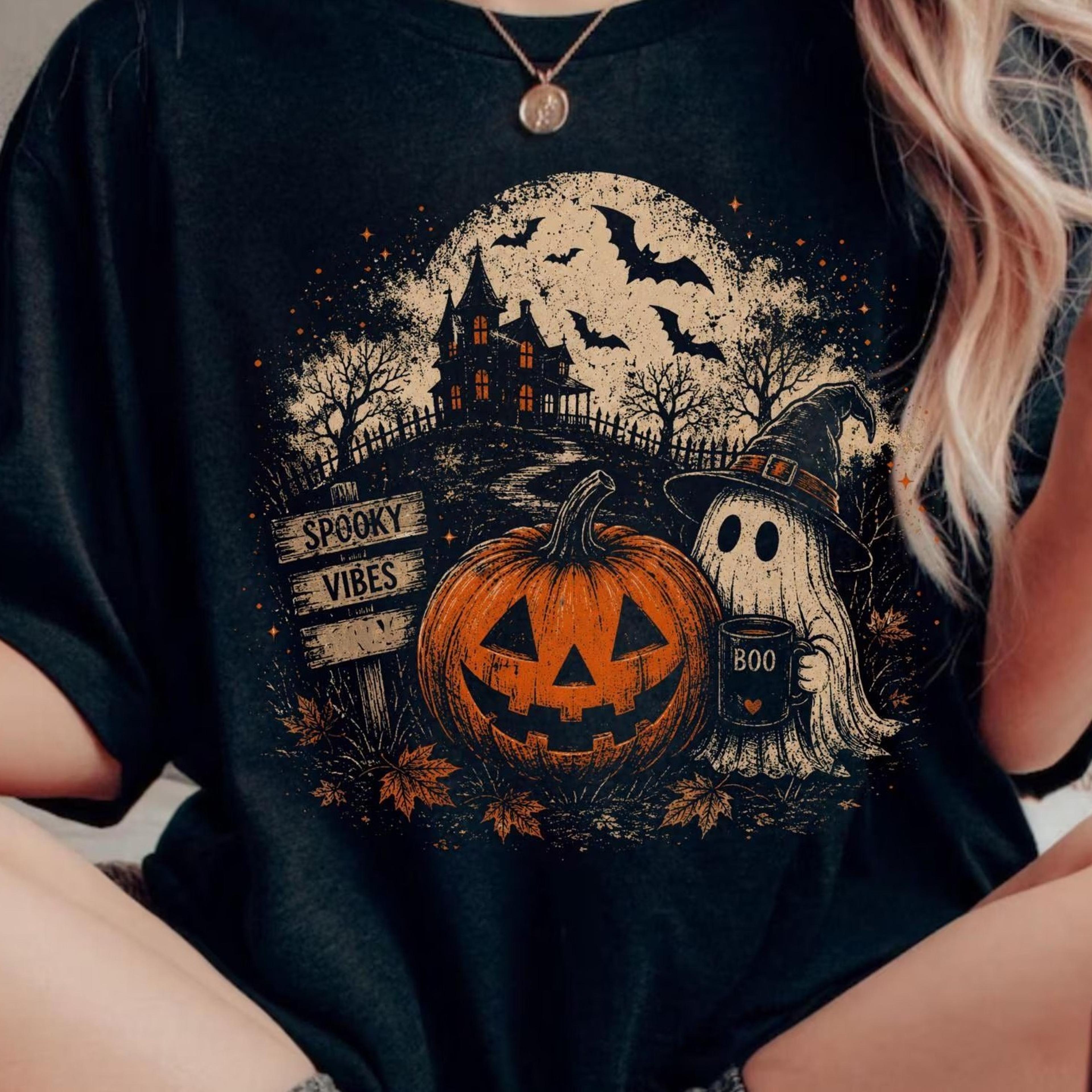 vintage halloween icons sweatshirt, spooky season crewneck, fall unisex trendy shirt, ghost and pumpkin sweater