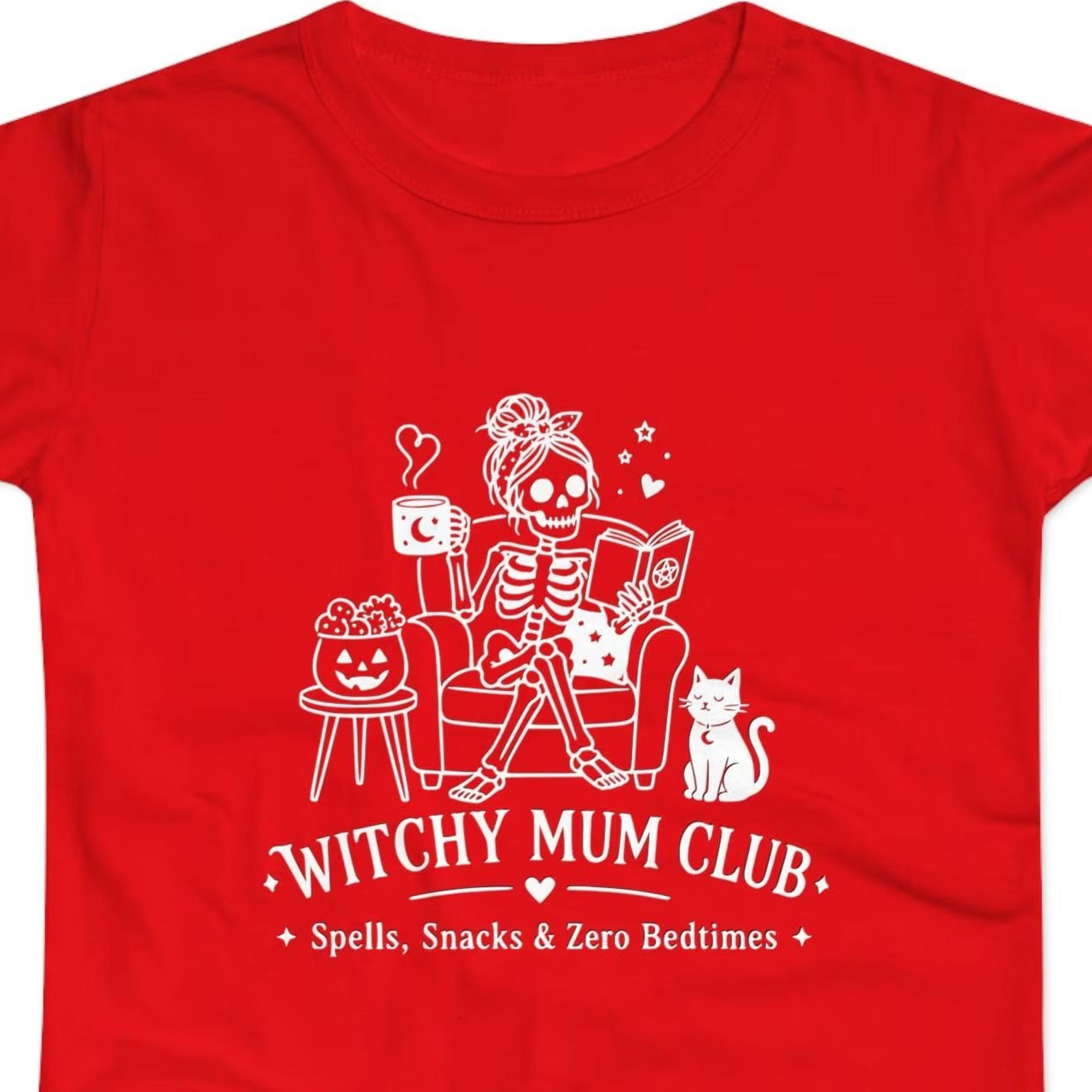 witchy mum club shirt, halloween skeleton mum tee, spells snacks zero bedtimes shirt, funny halloween mum gift