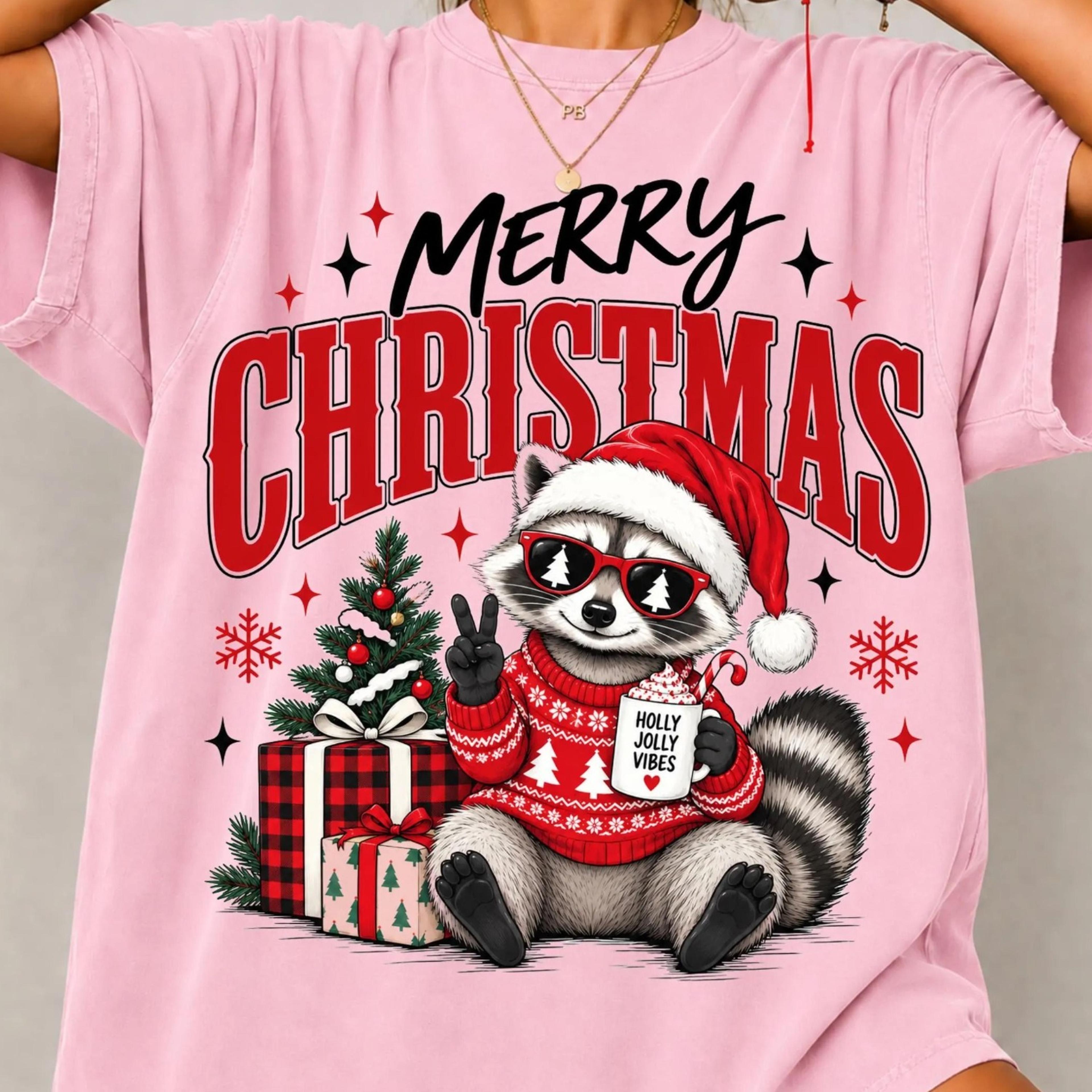 christmas raccoon shirt – funny christmas t-shirt – cute holiday shirt – christmas gift for women / men