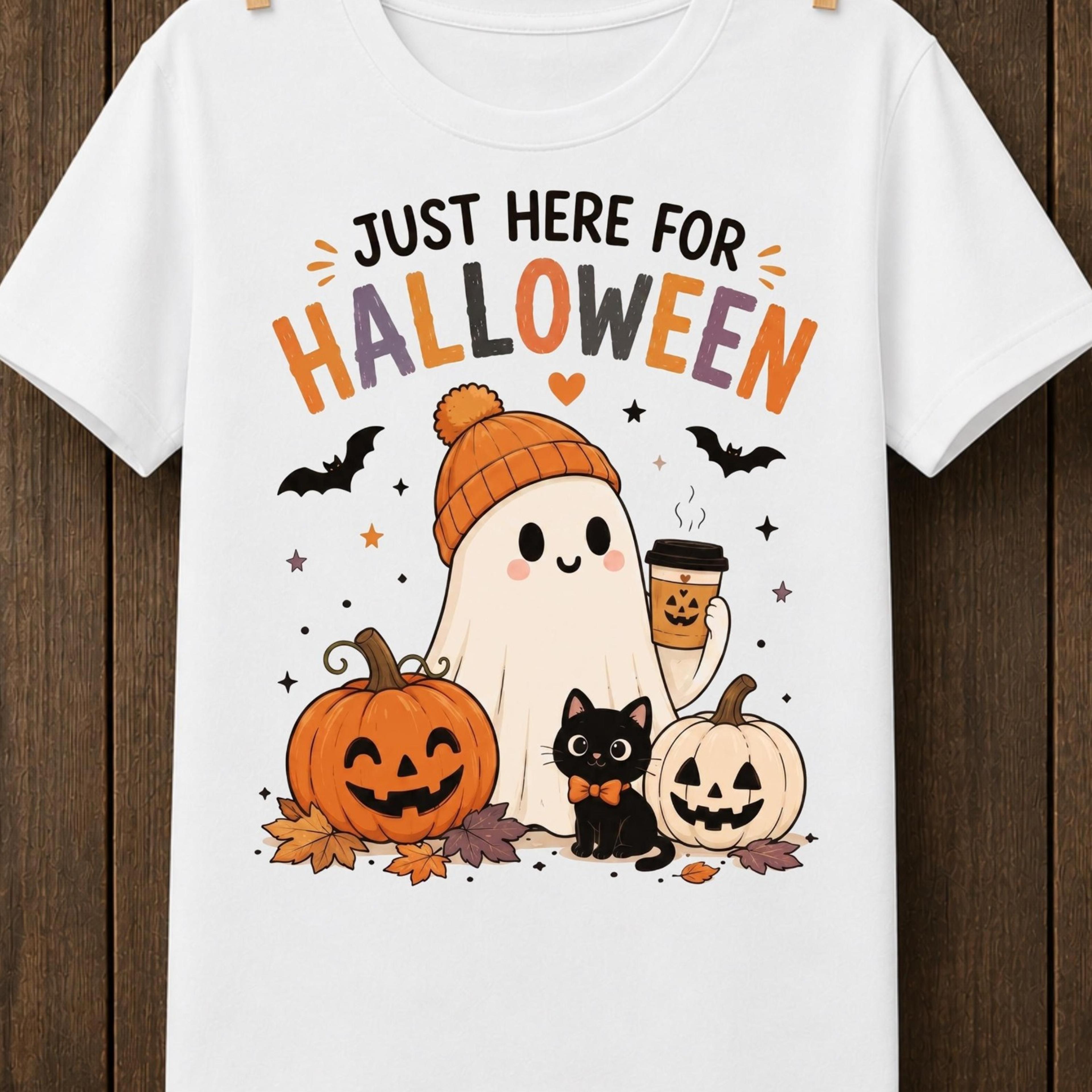 cute halloween ghost shirt, just here for halloween tee, spooky season shirt, pumpkin ghost graphic tee