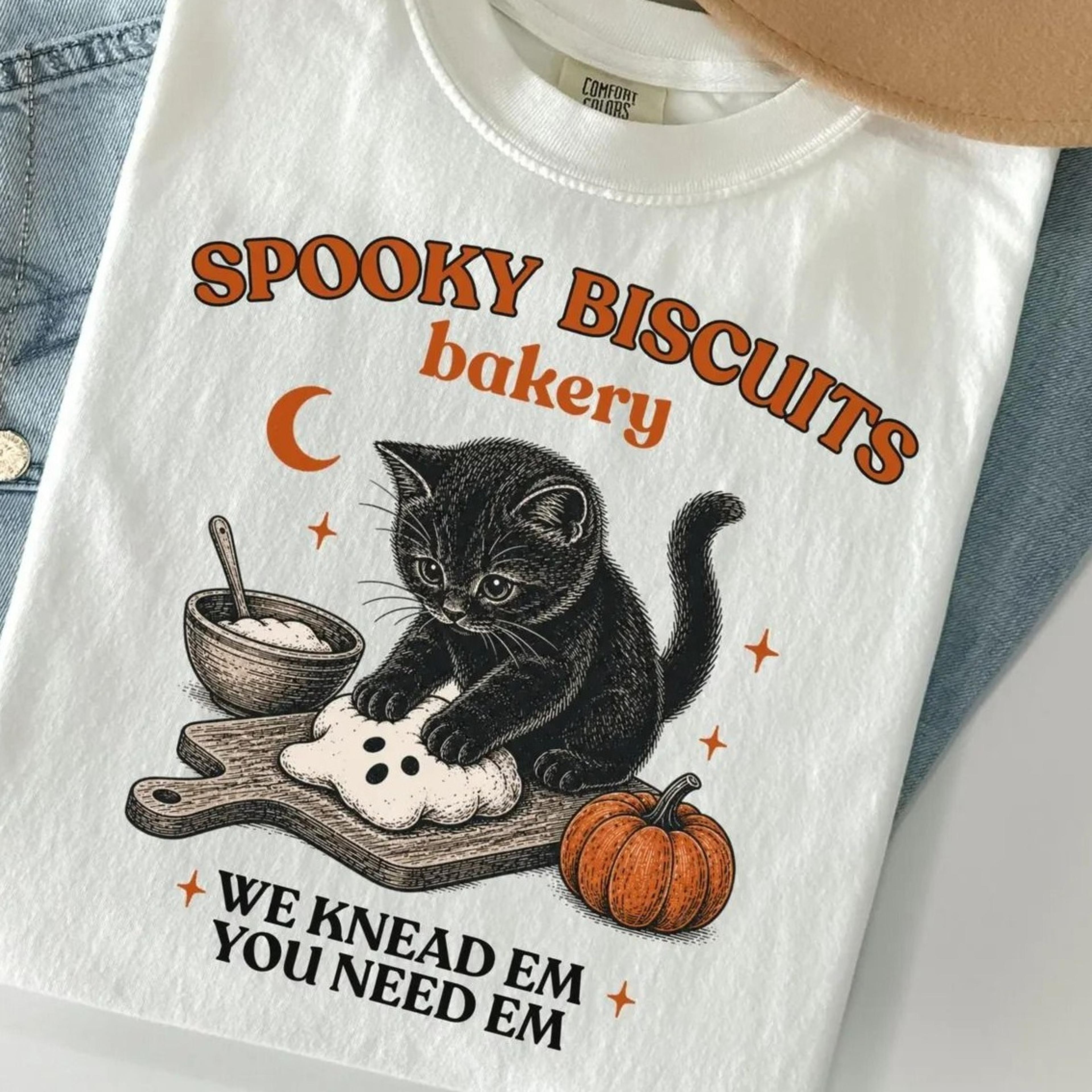 spooky biscuits bakery cat halloween shirt, baking pun graphic tee