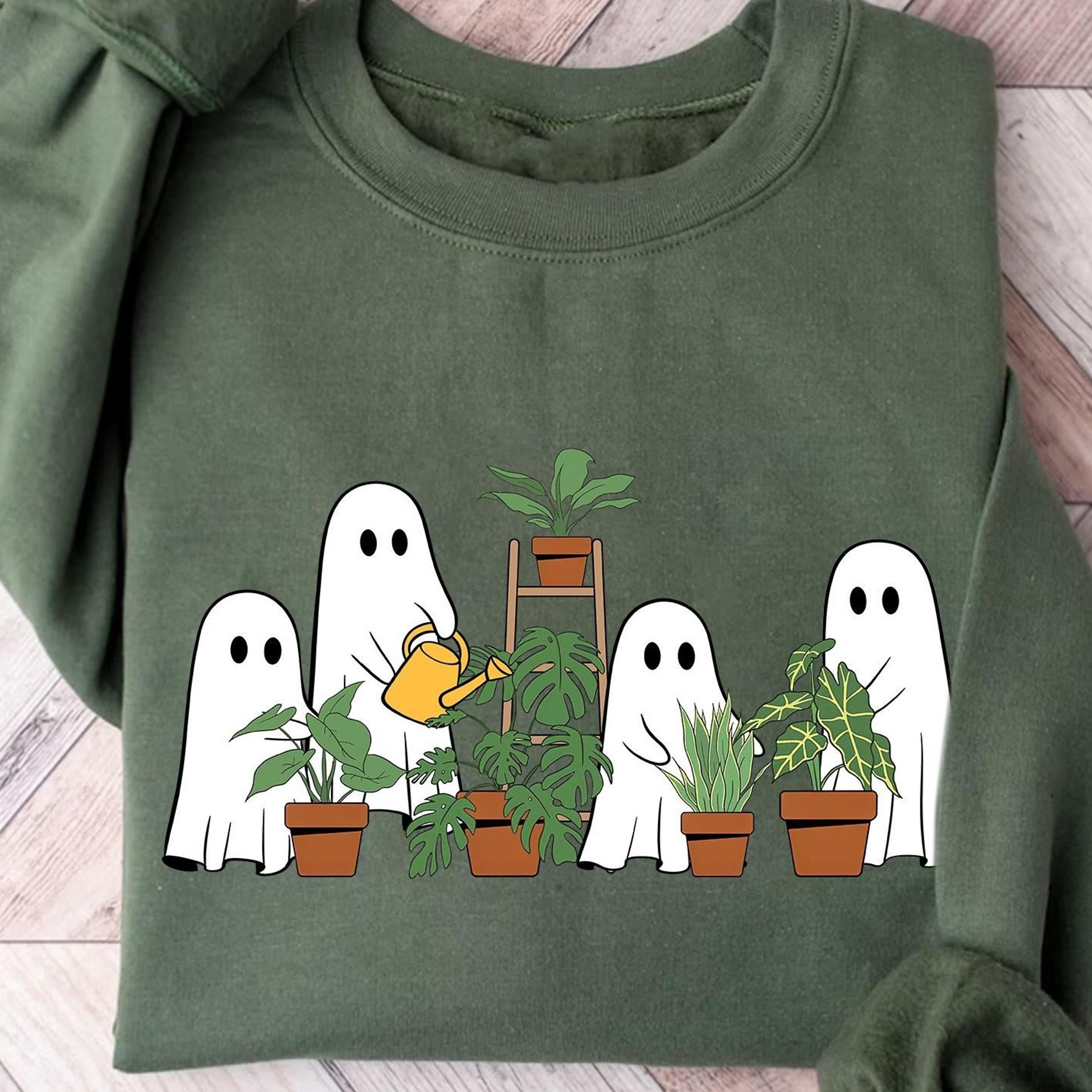 ghost plant mom cotton shirt, halloween gardening apparel