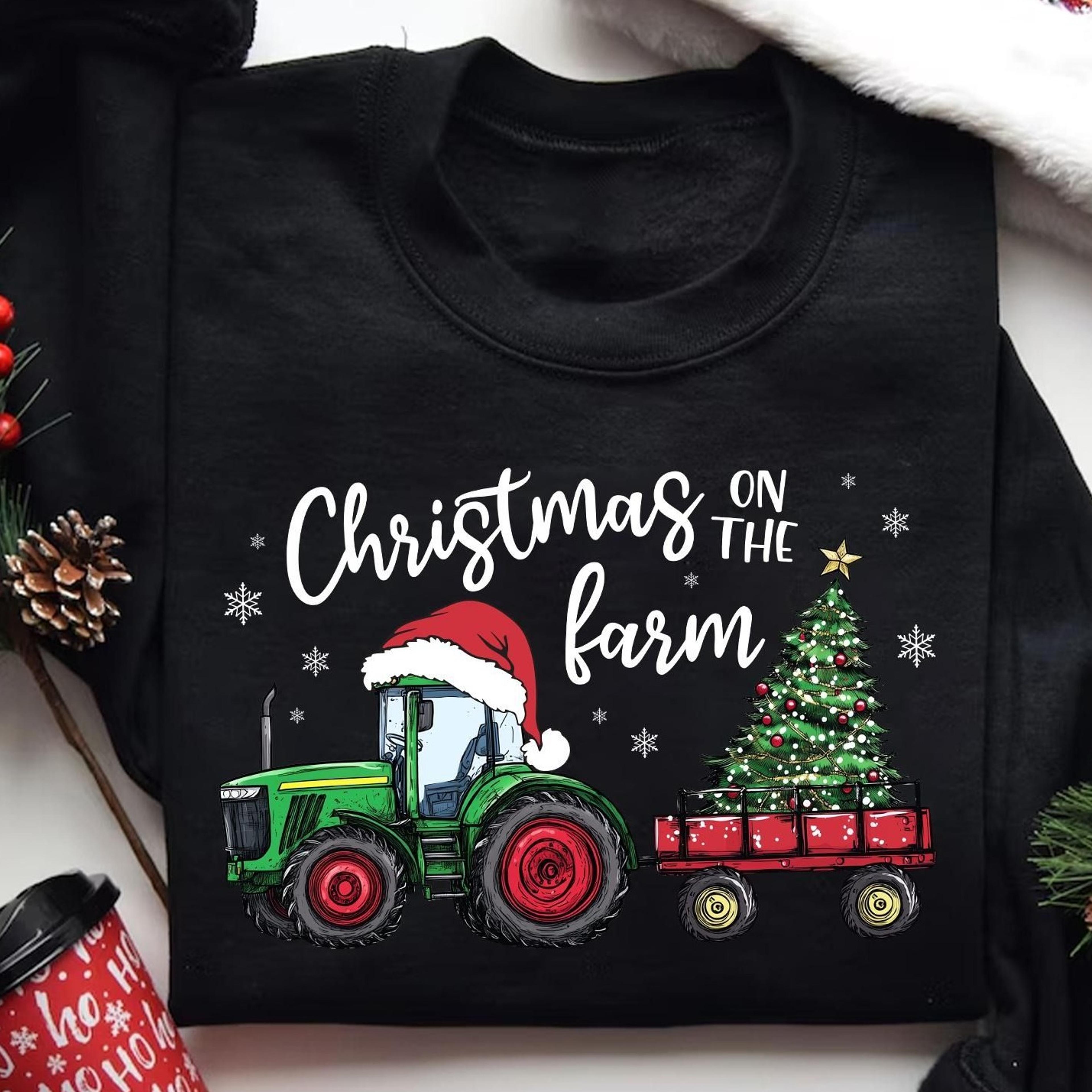 christmas on the farm shirt tractor holiday rustic country christmas graphic t-shirt
