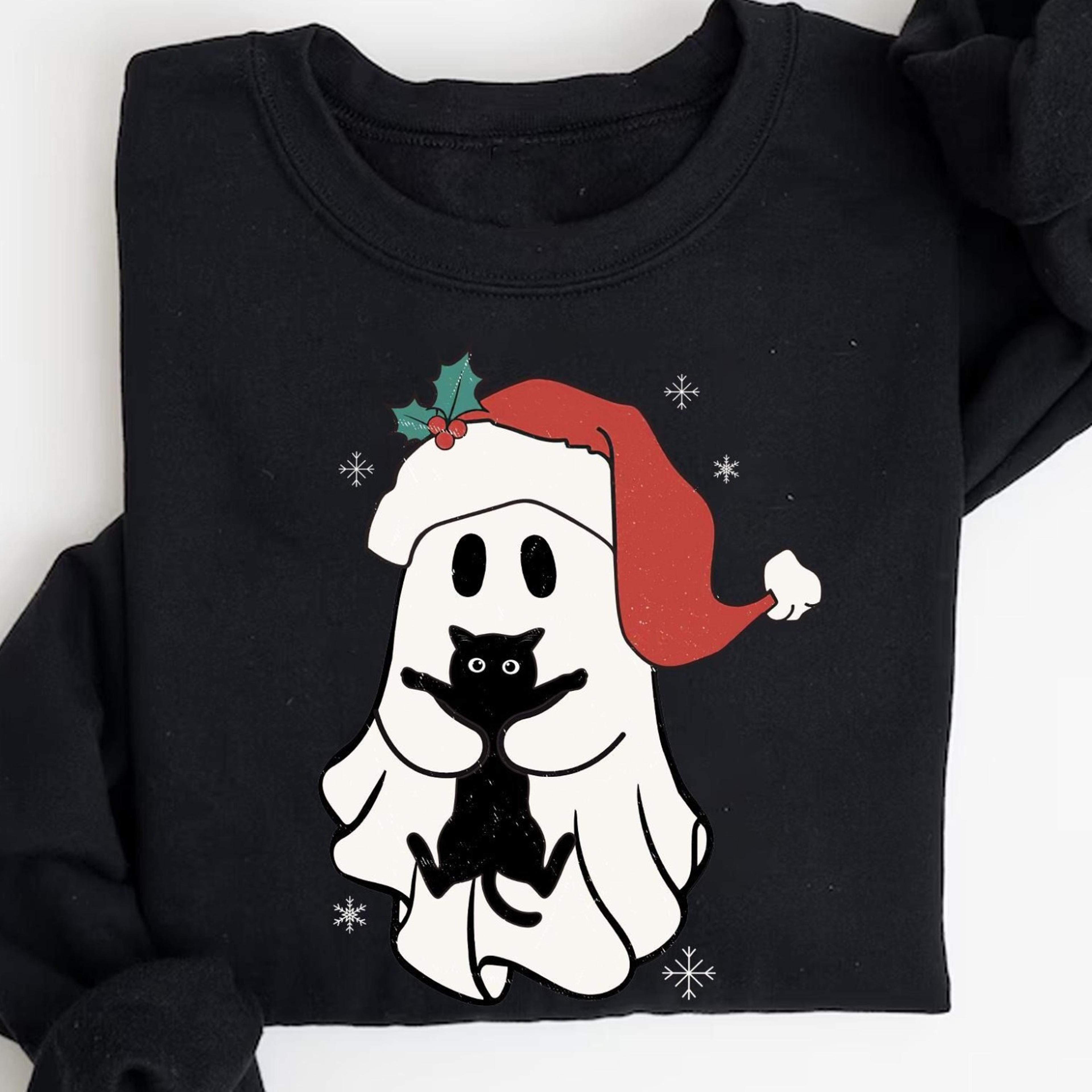 christmas ghost cat shirt retro holiday tee cat lover tee funny christmas graphic t-shirt