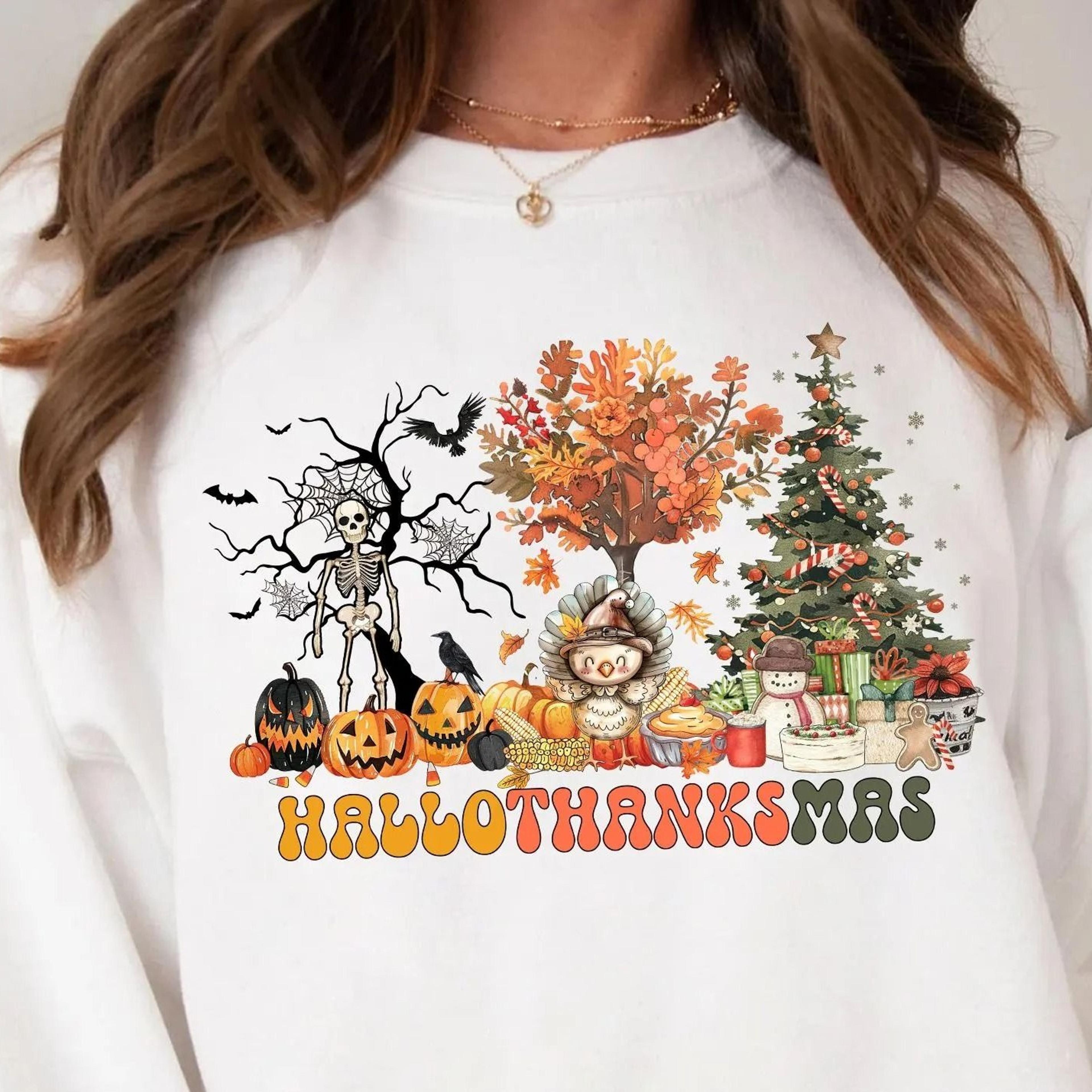 hallothanksmas shirt halloween thanksgiving christmas doodles halloween thanksgiving christmas shirt funny holiday