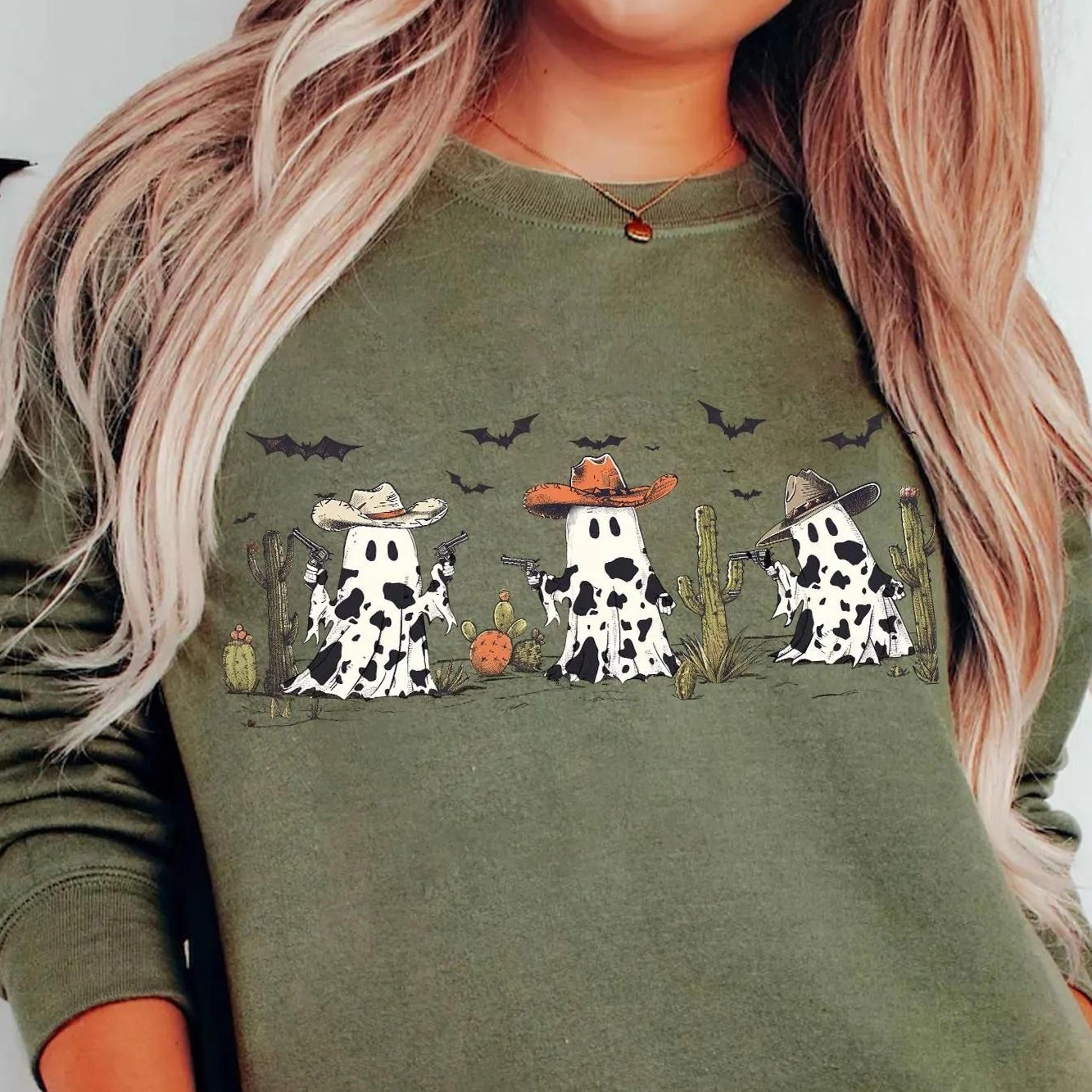 retro ghost cowboy halloween shirt halloween shirt western spooky cowgirl ghost graphic tee