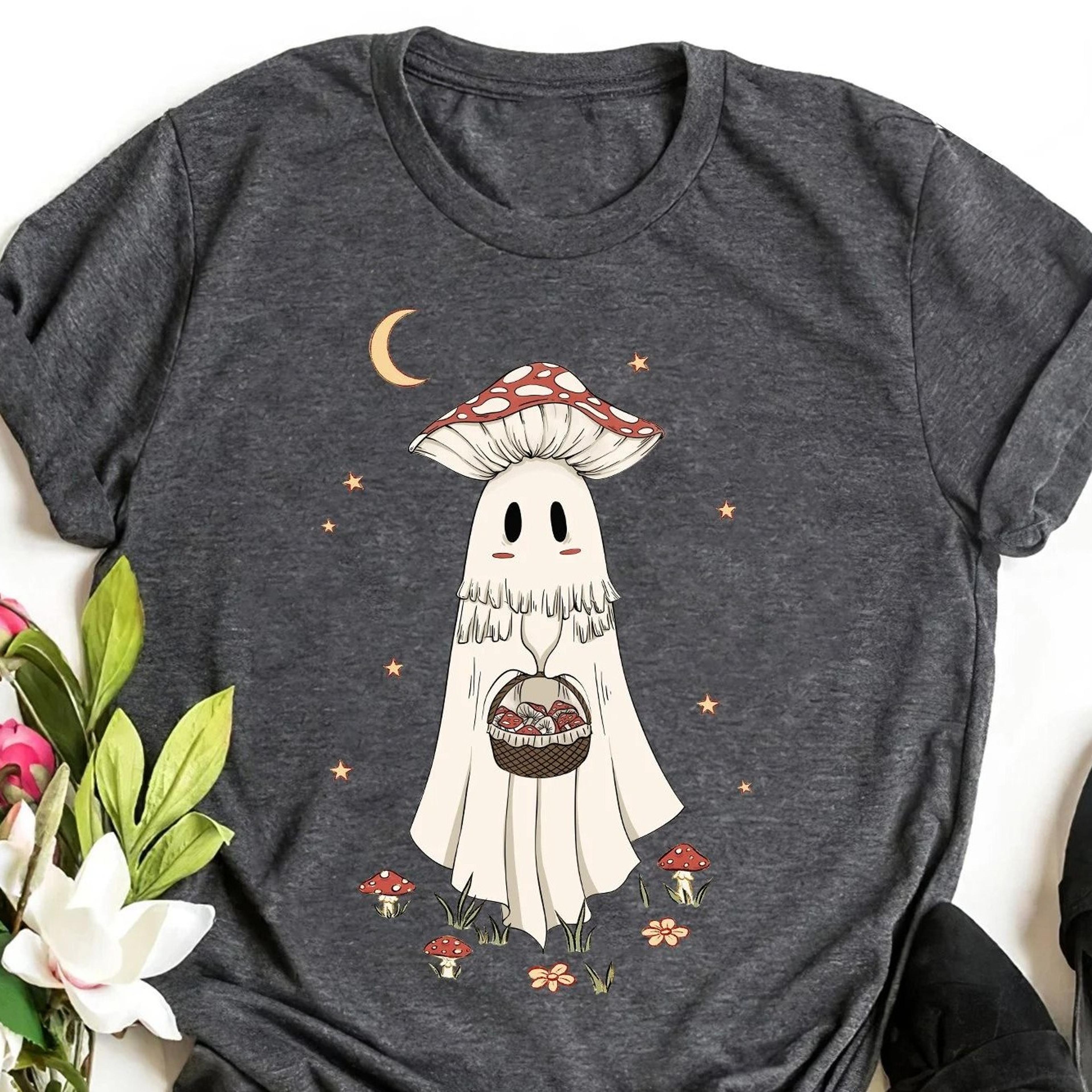 ghost mushroom shirt, retro halloween, autumn woodland graphic