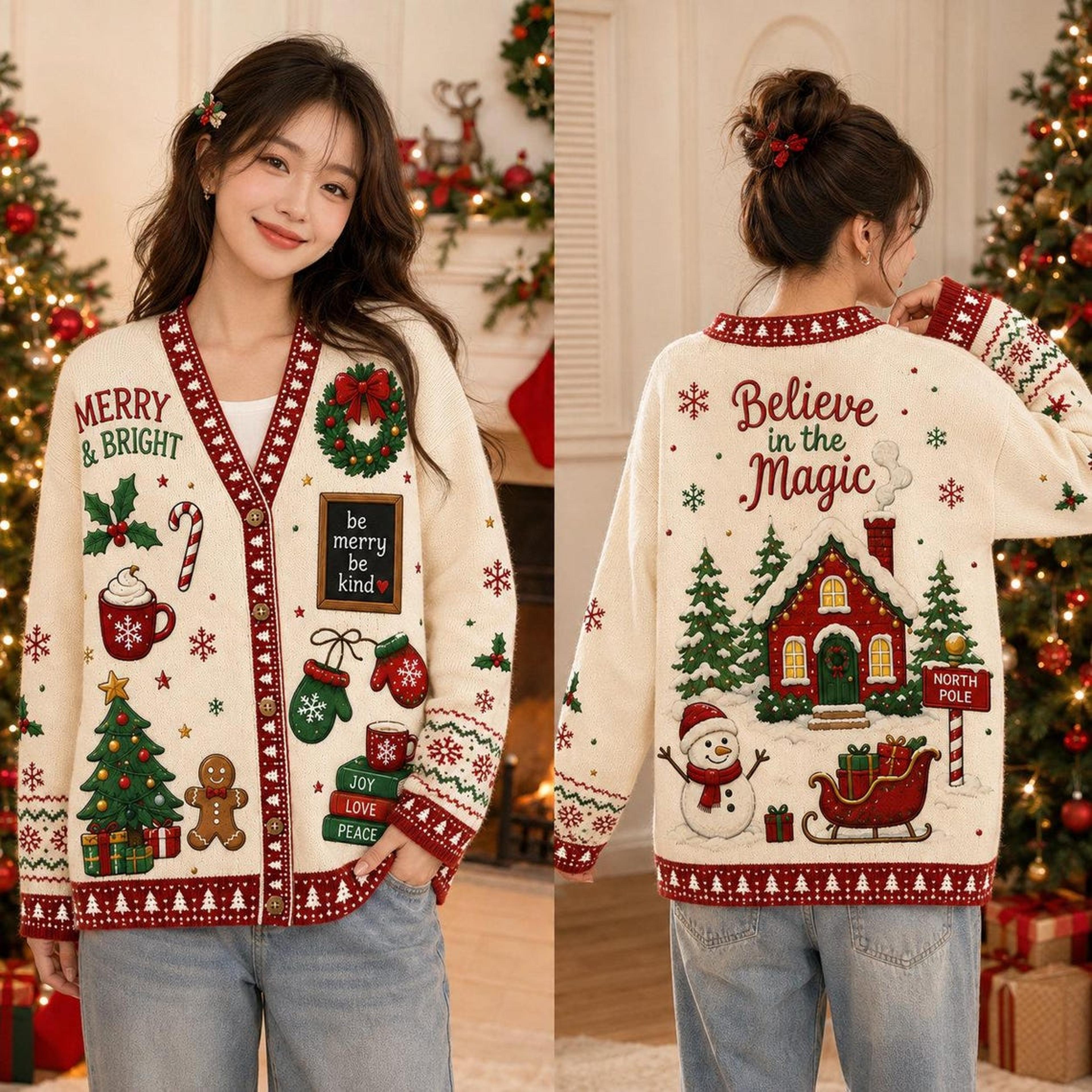 christmas unisex cardigan, vintage gingerbread snowman sweater, holiday magic winter print, cozy festive gift