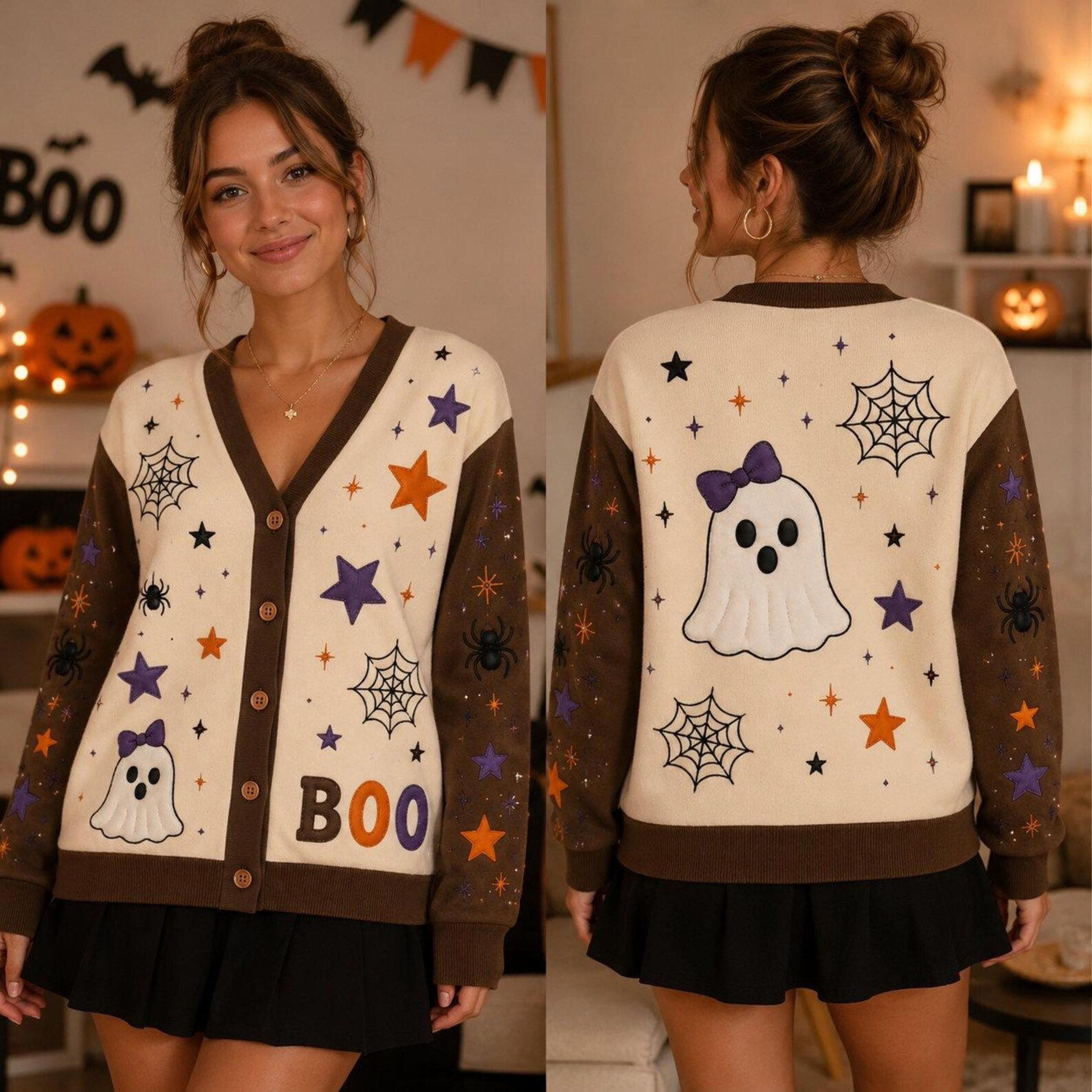 halloween ghost unisex cardigan, boo spiderweb sweater, cute spooky ghost print, gothic fall outfit, gift