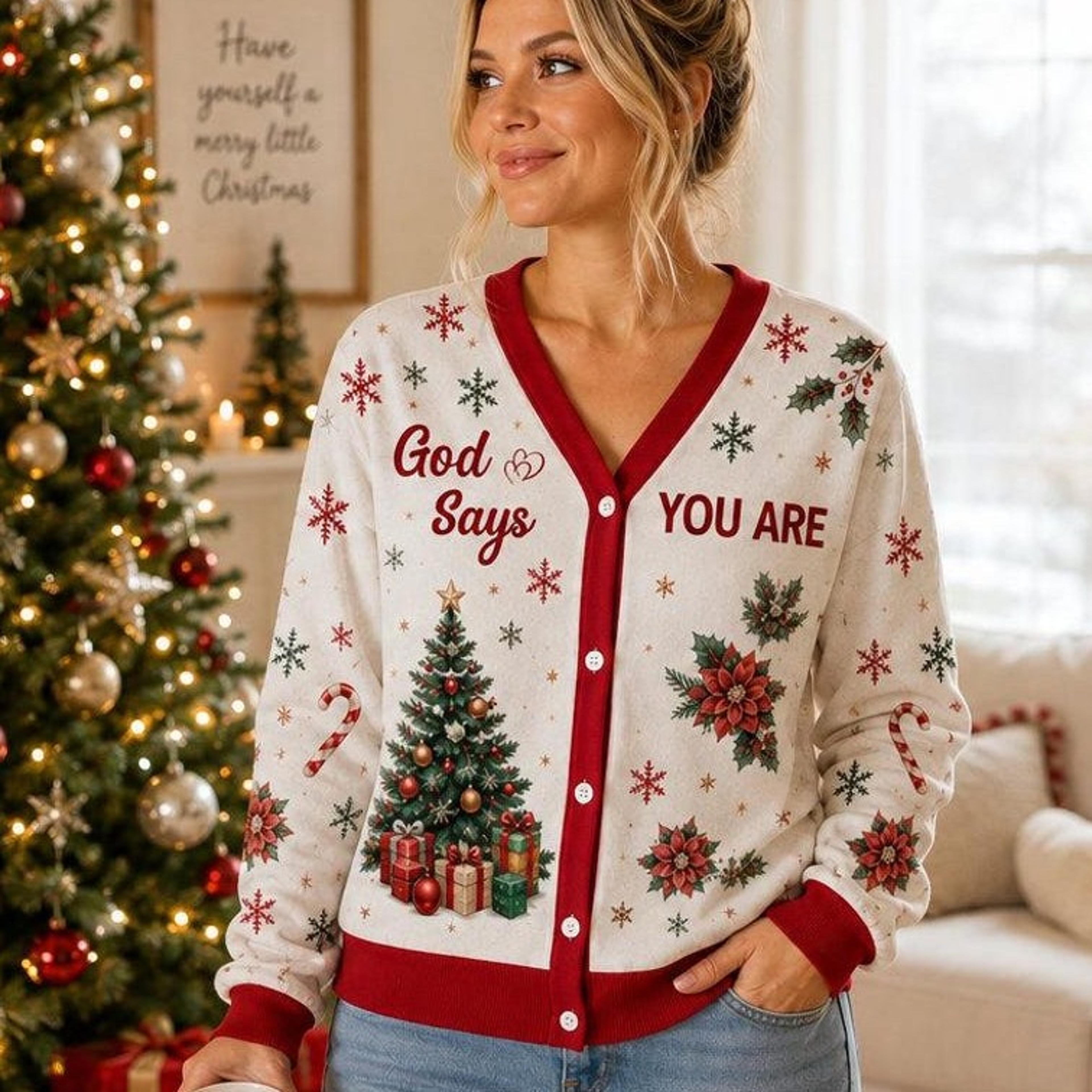 christmas faith cardigan, religious christmas sweater, christmas tree holiday cardigan, christian winter gift