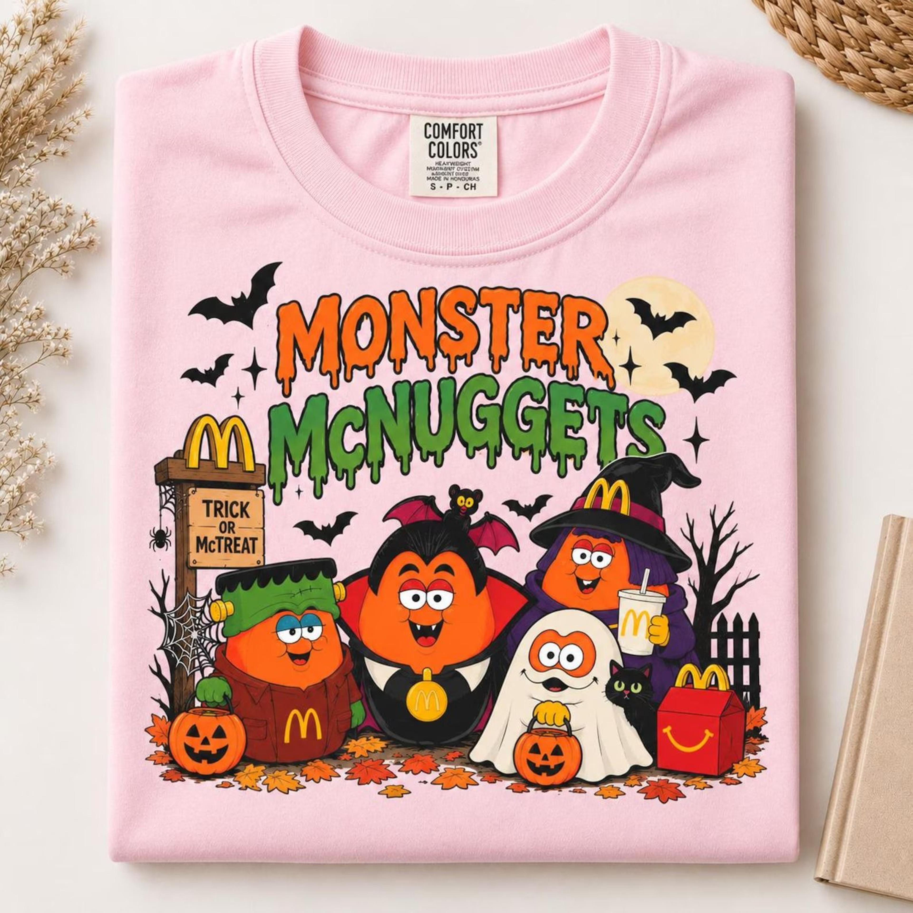 monster mcnuggets halloween shirt, funny mcdonalds halloween tee, vintage spooky nugget shirt, trick or treat graphic