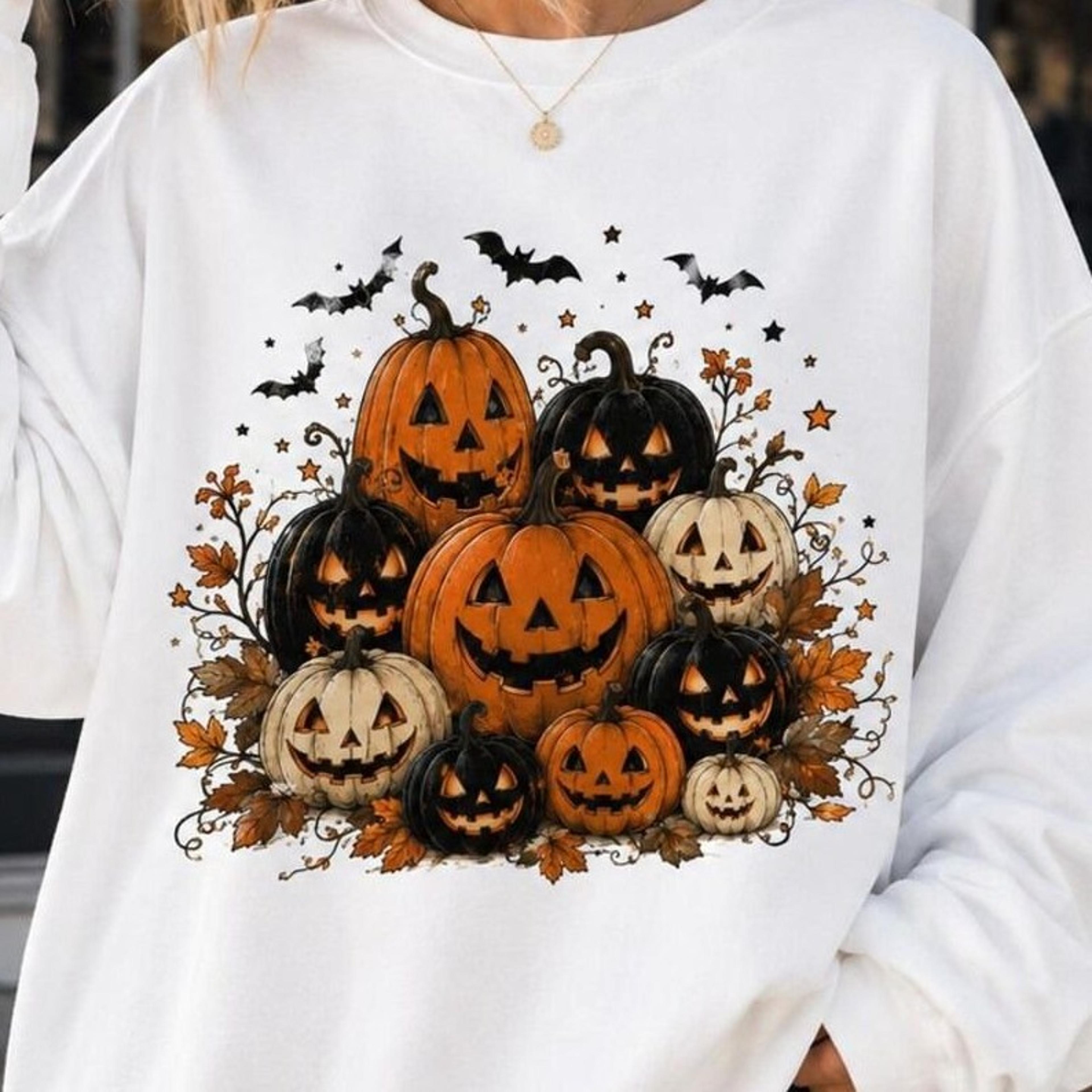vintage halloween pumpkin sweatshirt, jack o lantern crewneck, spooky pumpkin shirt, fall halloween sweatshirt