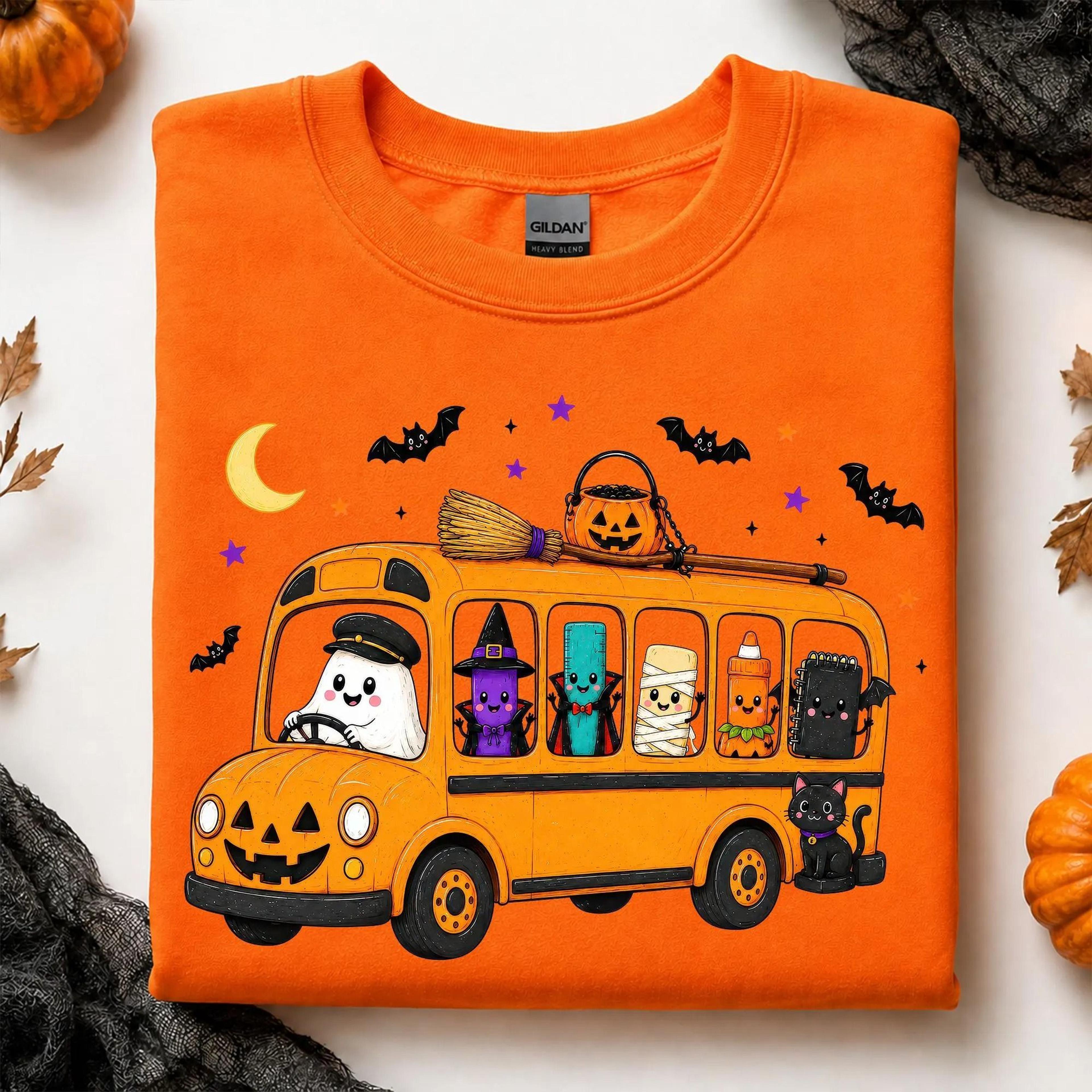 halloween teacher shirt, spooky school supplies graphic tee, cute ghost classroom